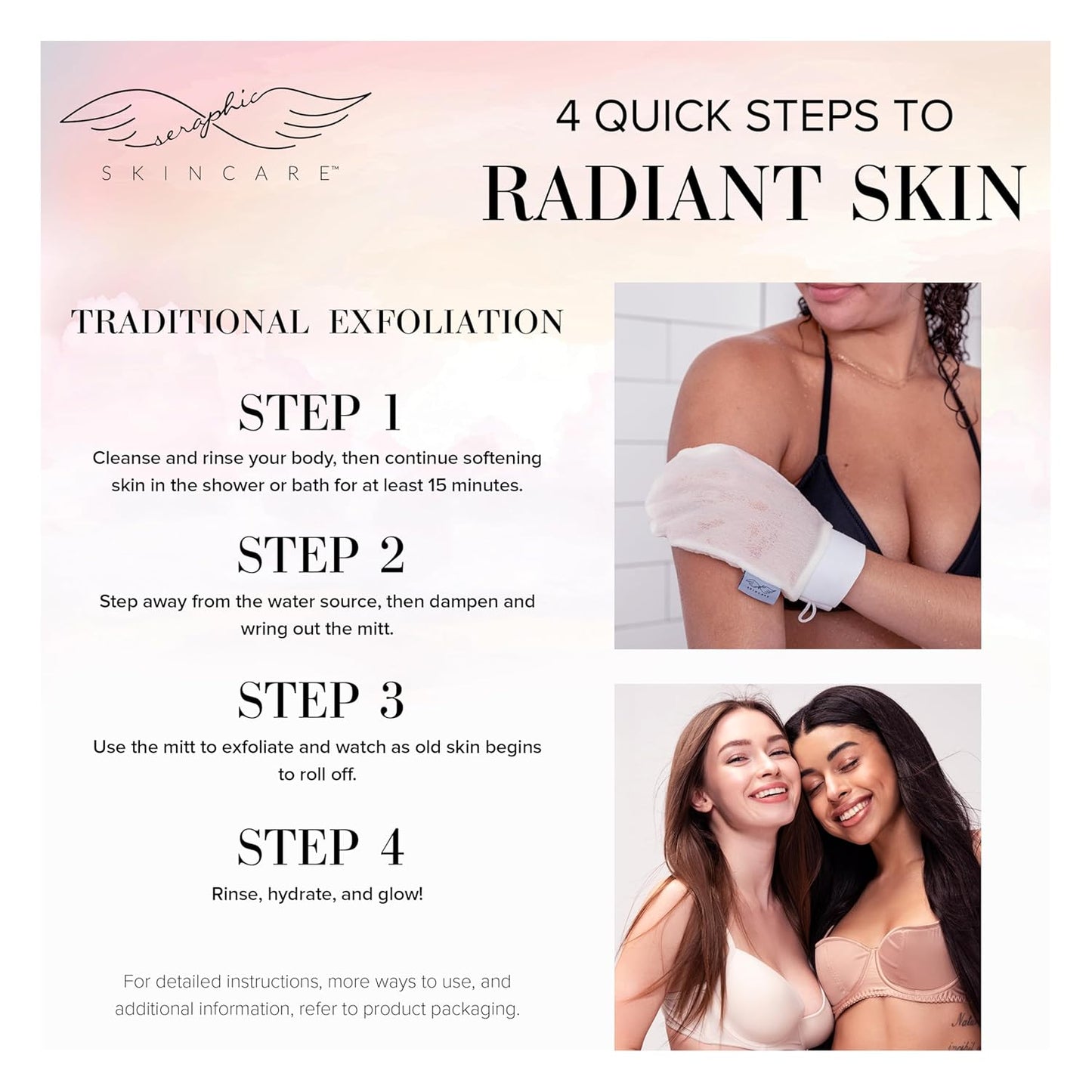 Seraphic Skincare Divine Glow Exfoliating Mitt (1pc) – 100%, Dye-Free, Bleach-Free Vegan Viscose Korean Exfoliating Glove – Body Exfoliator for Self-Tan Removal & Keratosis Pilaris