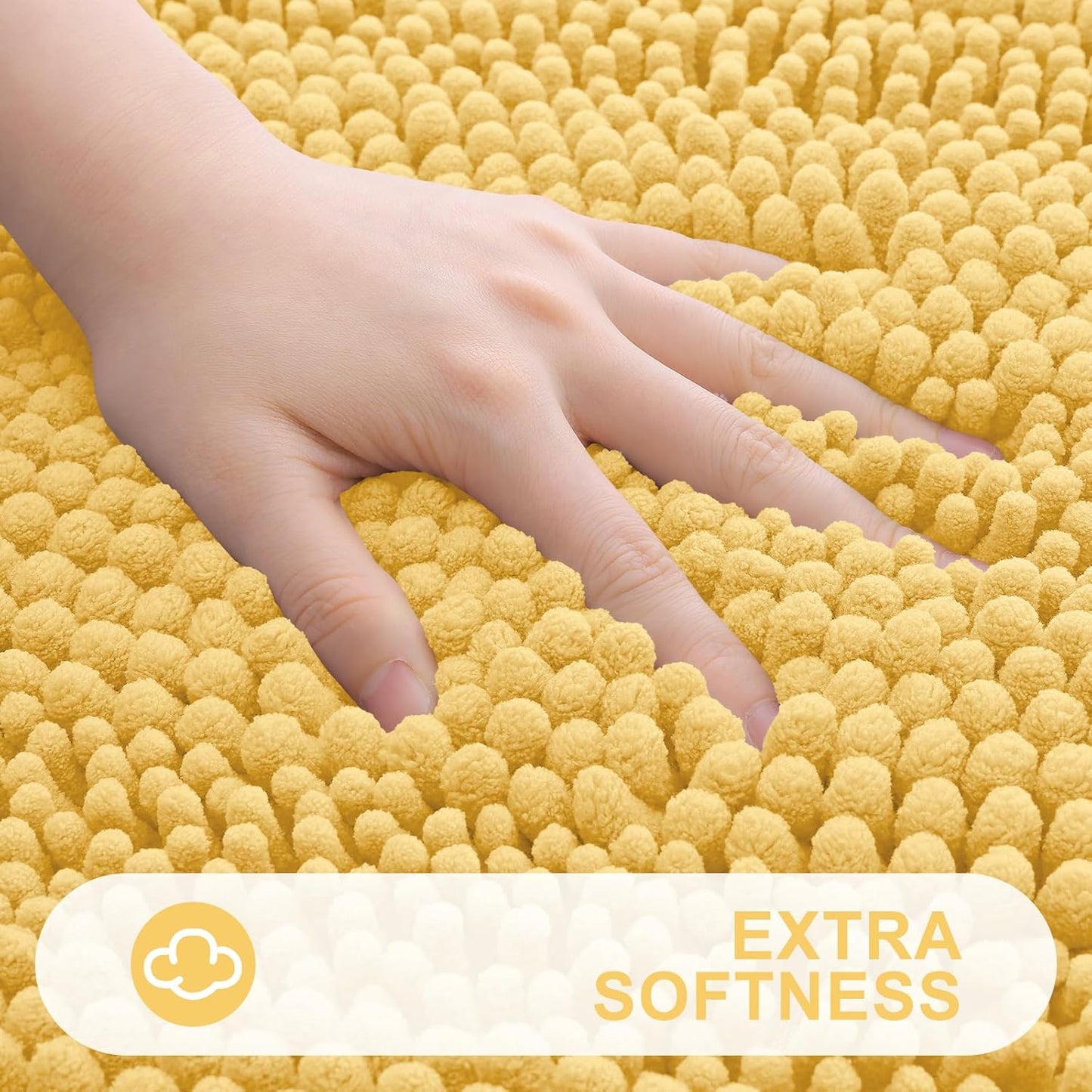 Grandaily Chenille Striped Bathroom Rugs 47x24, Extra Thick and Absorbent Bath Mats, Non-Slip Soft Plush Shaggy Shower Carpet, Machine Wash Dry, Bath Rug for Bathroom, Yellow