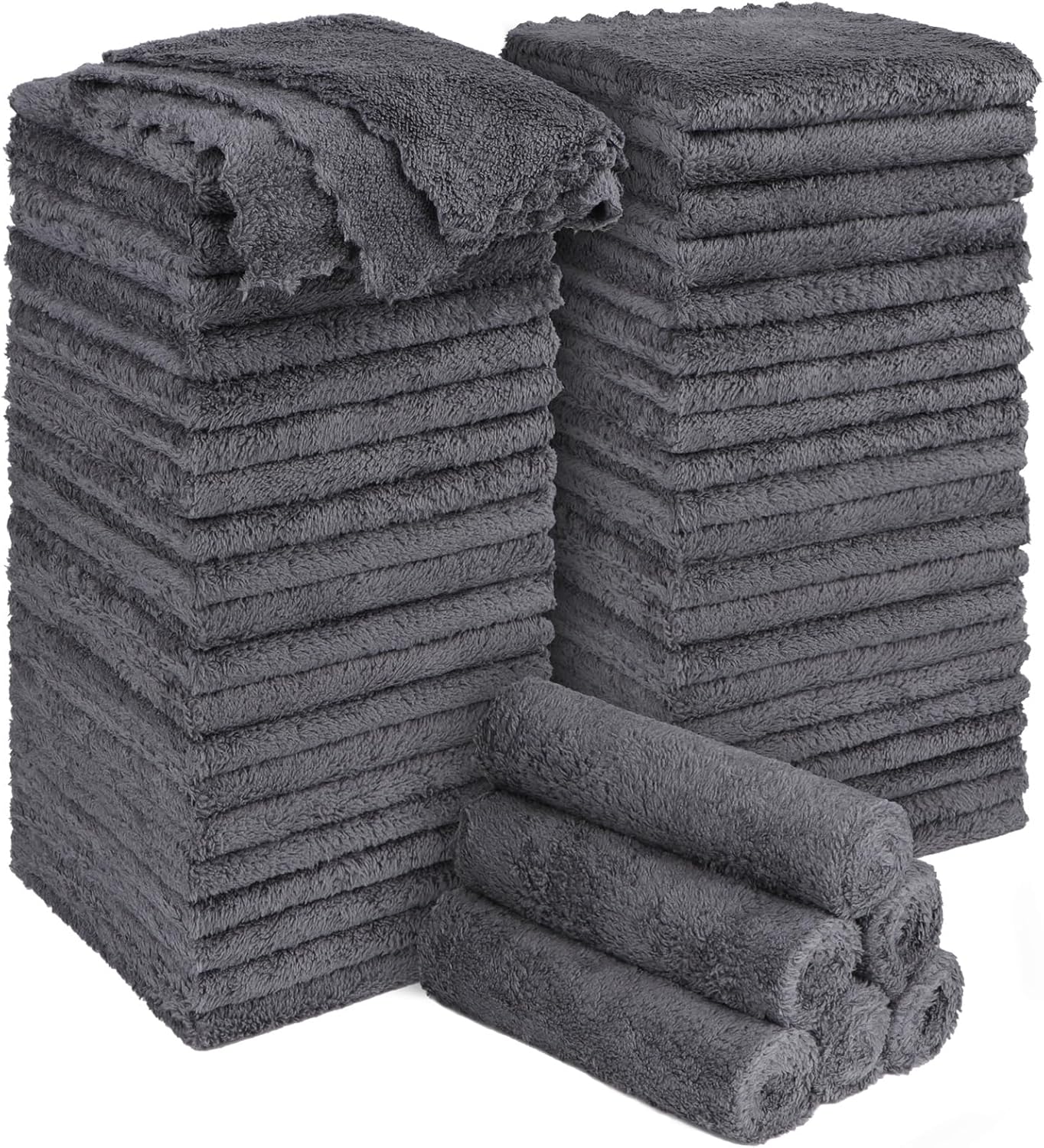 Orighty Makeup Remover Cloths, Cleansing, Reusable, Soft & Washable Coral Fleece Microfiber Washcloths/Towel for Face, Eye, Lips, Pack of 48, 12 x 12 inch (Grey)