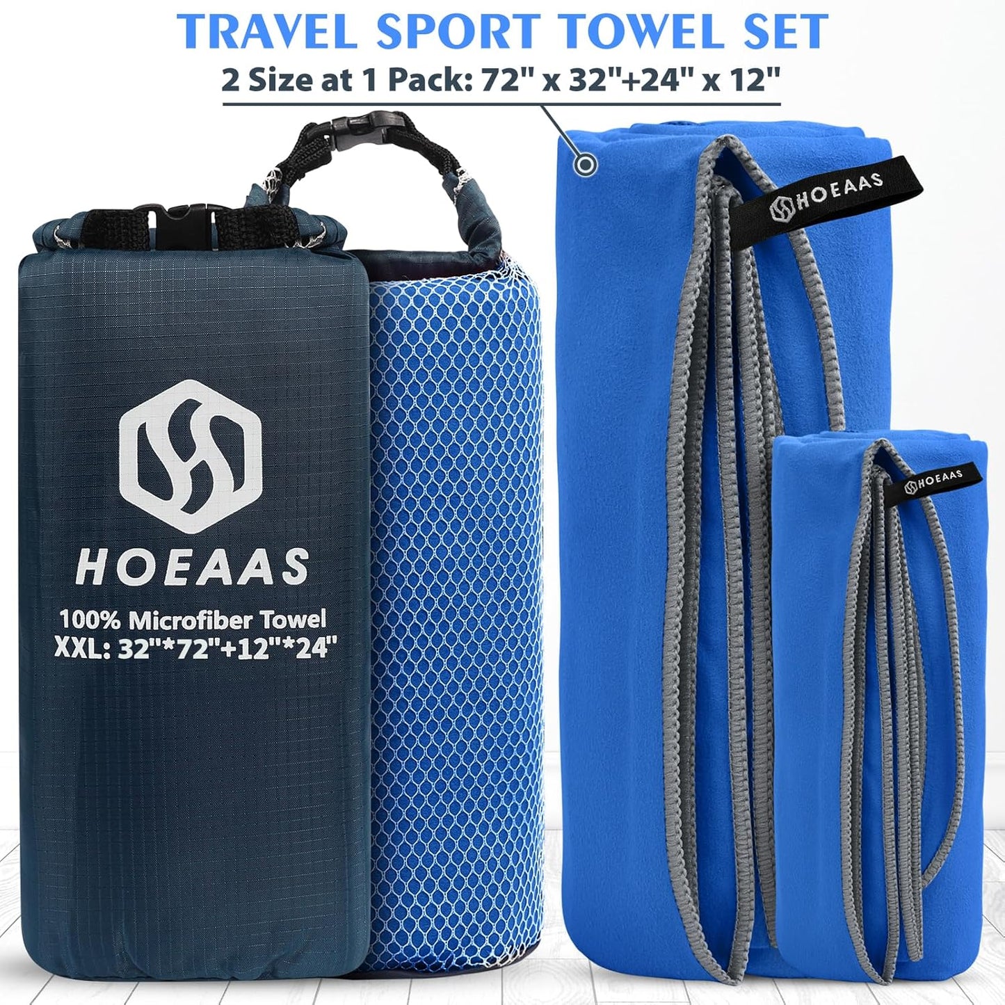 HOEAAS 2 Pack Microfiber Camping Towels, Quick Dry Towel, Super Absorbent Ultra Compact Travel Towel Soft Lightweight Sports Towel for Sweat Fast Drying Towels for Pool,Gym,Hiking,Backpacking,Fitness