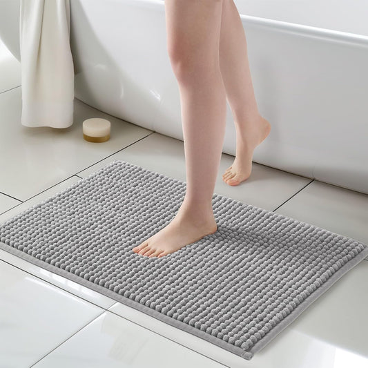 FRESHMINT Thick Chunky Chenille Bath Rugs 20"x32", Non Slip Bath Mat, Soft Bathroom Decor, Cute Shower Mat, Water Absorbent, Washable, Dove Gray