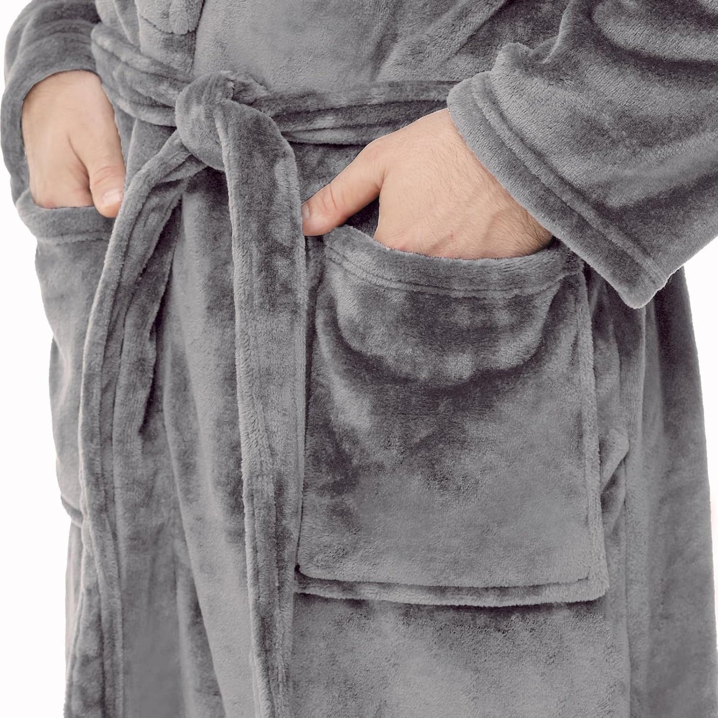 Yurhap Mens Fleece Robe, Soft Plush Robe for Men, Fluffy Bathrobe with Belt & 2 Pockets