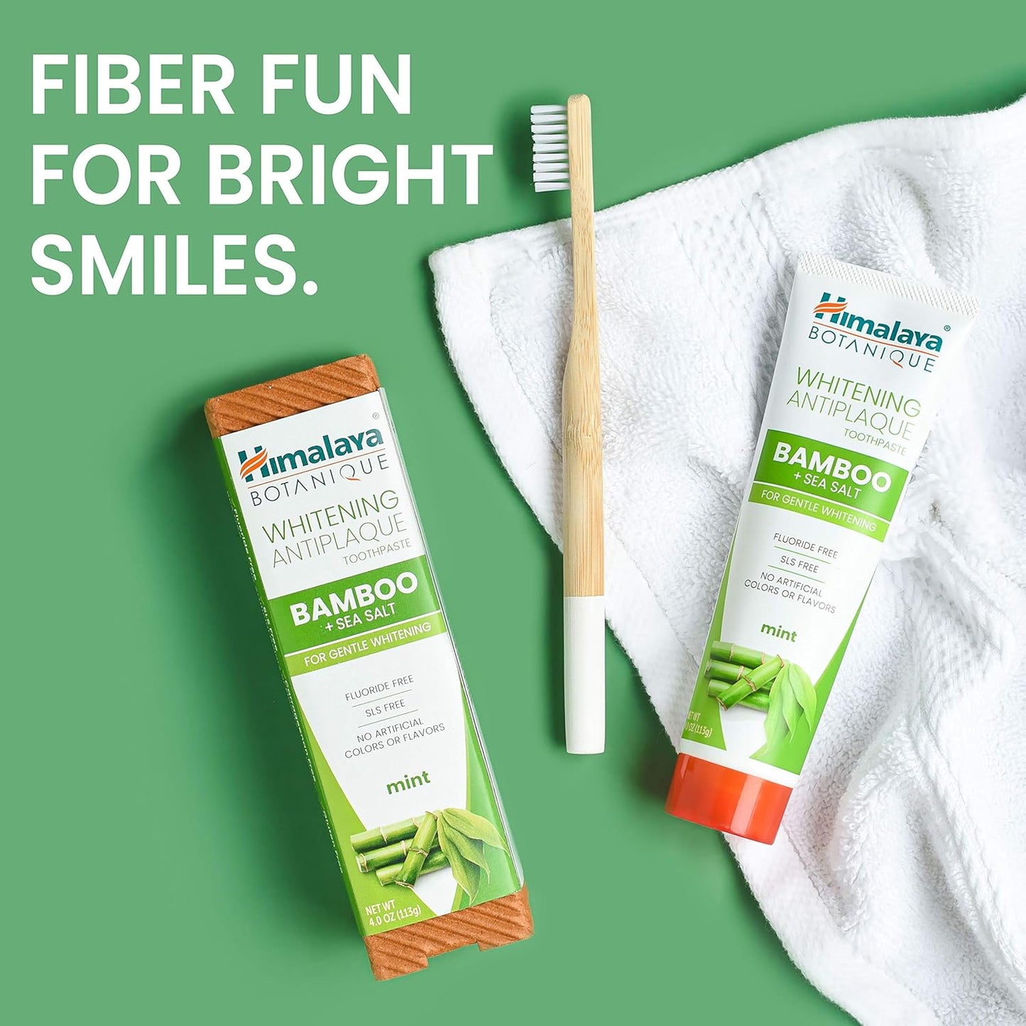 Himalaya Botanique Whitening Antiplaque Toothpaste with Bamboo + Sea Salt, Fluoride Free, for Gentle Whitening, 4 oz