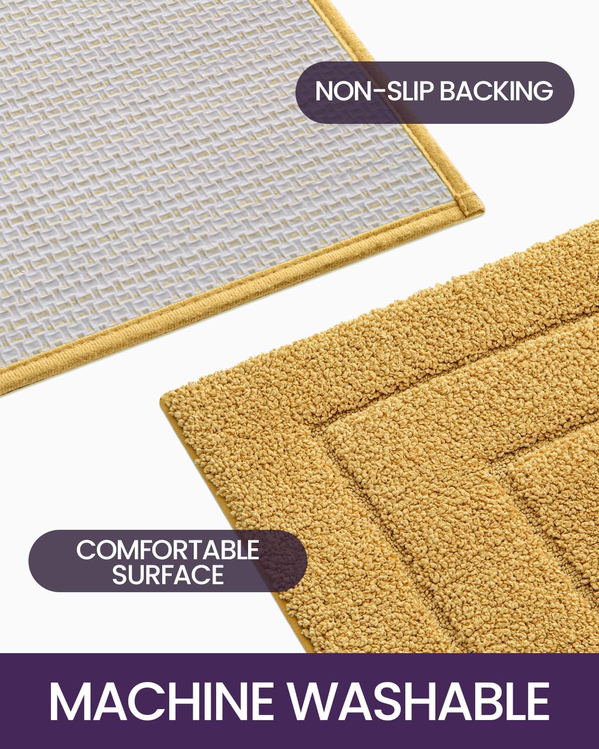 DEXI Bathroom Rug 24x16, Non Slip Washable Bath Mat for Shower Floor, Absorbent Soft Bathmat with Rubber Backing, Quick Dry Microfiber Carpet, Yellow