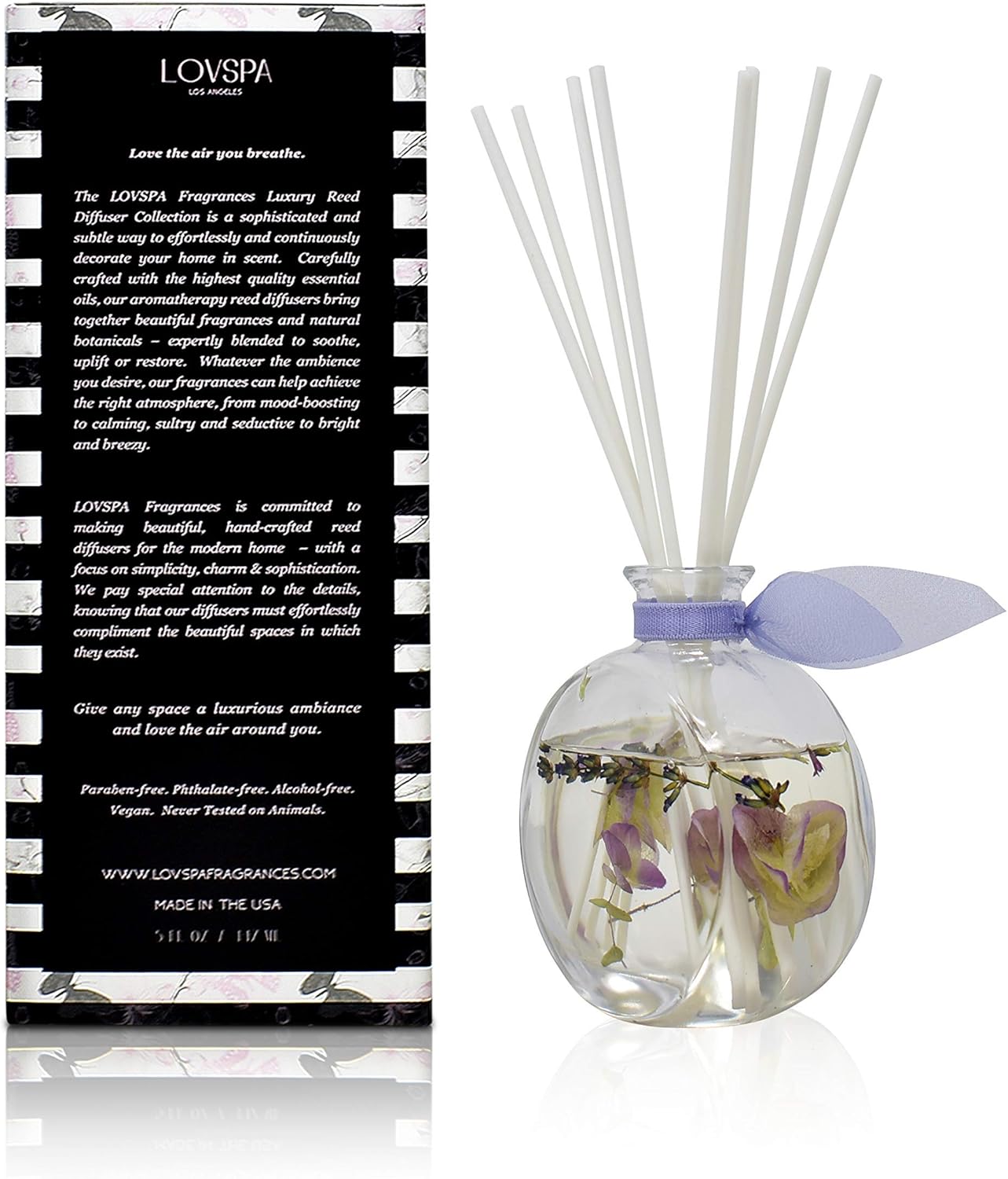 LOVSPA Reed Diffuser Set, Spa Lavender Scented Oil Diffuser with Sticks, Home Fragrance Accessories for Bathroom Shelf Decor, Aroma Diffusers for Home or Office Desk, USA Made