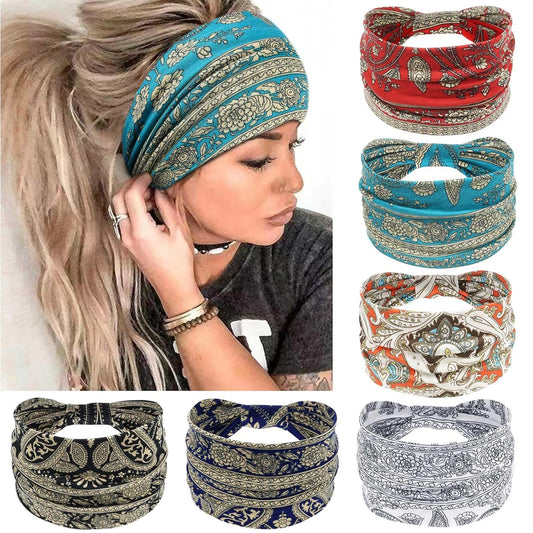 Wide Headbands for Women Knotted No Slip Head Bands Soft Turban Headband Hair Accessories Boho African Solid Color Head Wraps for Women Yoga Workout Pack of 6