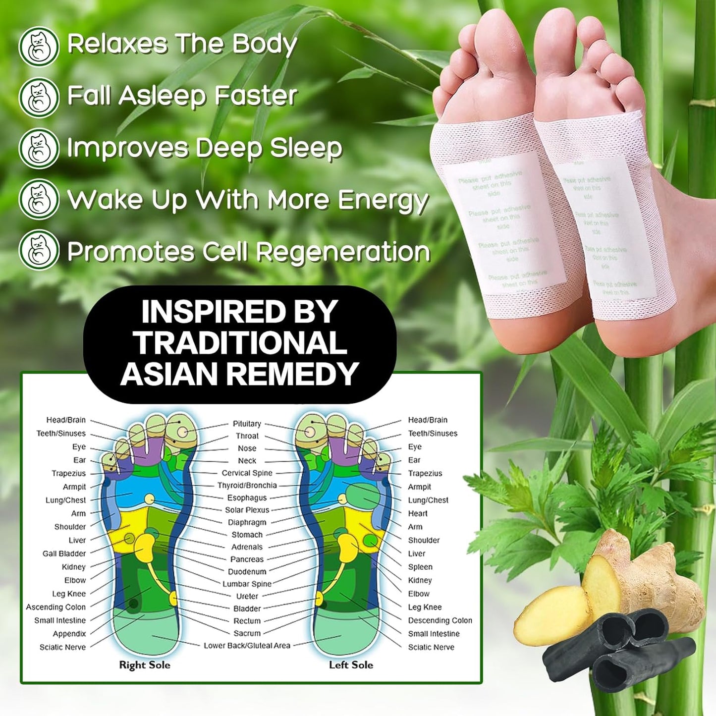 100 Pack Foot Pads, Ginger Bamboo Charcoal Foot Care kit Patch, Natural Cleansing, Best Sleeping, Suitable for Daily Relaxation Foot Paches Relieve Stress, Improve Sleep