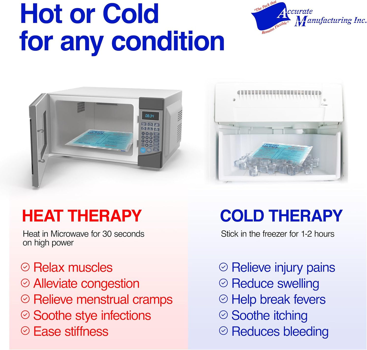 Flexible Reusable Gel Packs for Neck, Wrist, Arm, Back and Shoulder Pain Relief - Versatile Hot or Cold Gel Packs for Injuries, Sore Muscles or Toothache Pain Relief, Blue, 9" x 12", 2 Pack