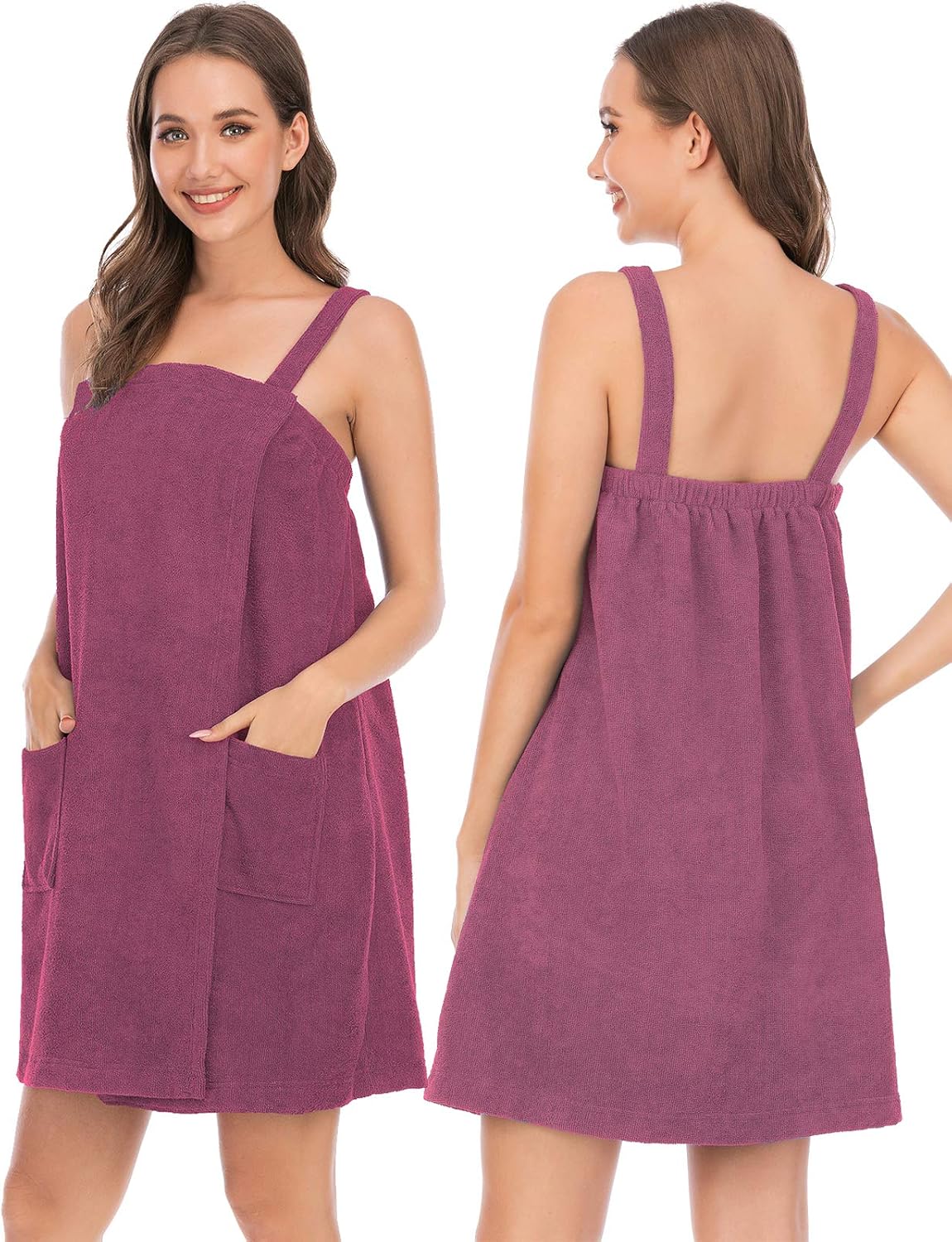 Veseacky Women Bath Wrap Towel for Womens Shower with Pocket Adjustable Spa Robe & Facial Headband