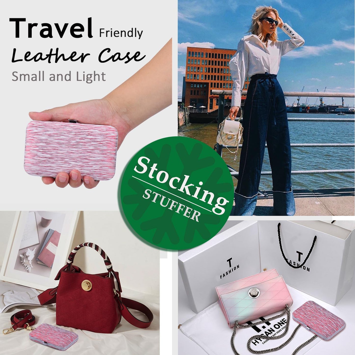 Manicure Set 10 in 1 Stainless Steel, Nail Clippers Scissors Pedicure Tools Kit - Portable Travel Grooming Kit for Men and Women with Leather Case (Rose Red)