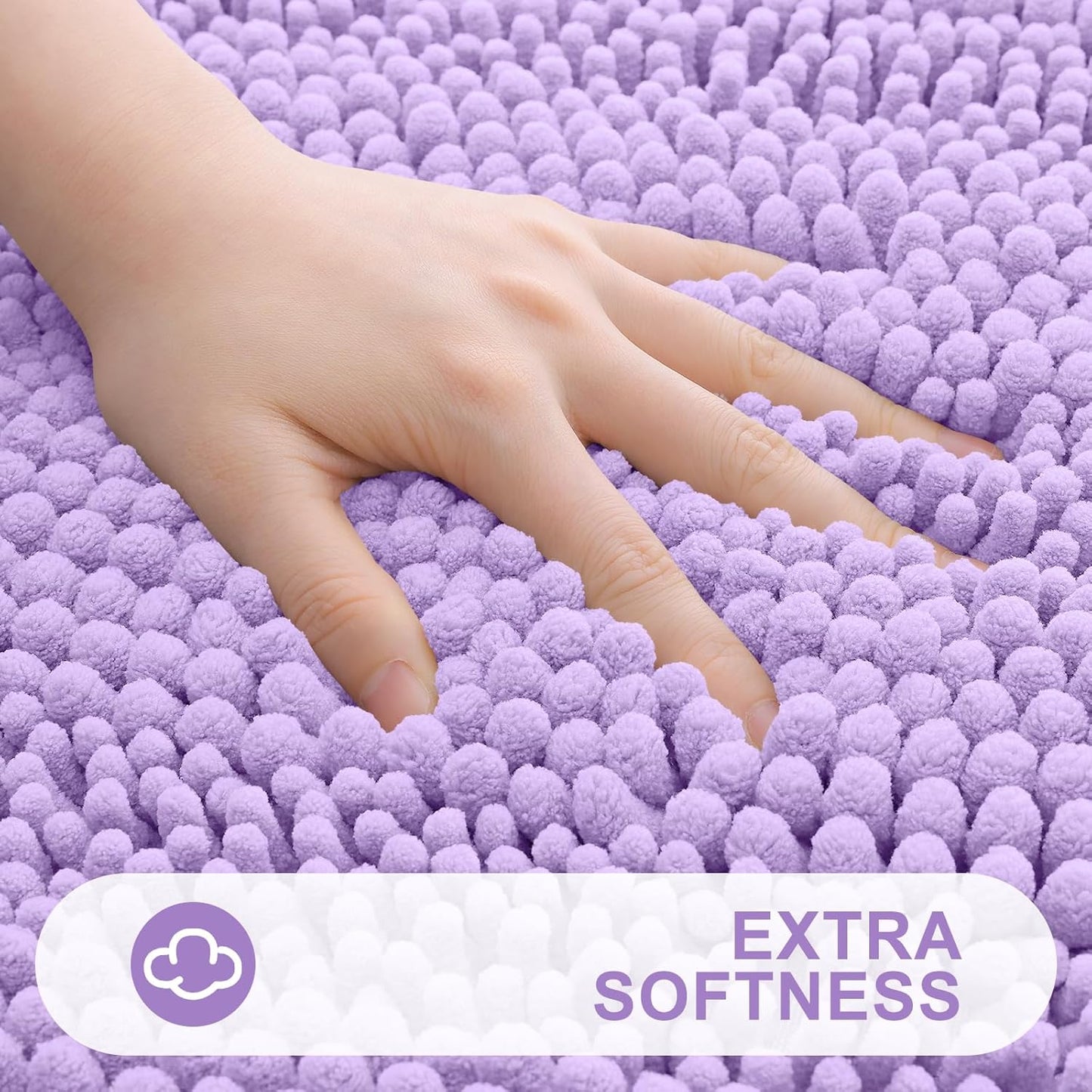 Grandaily Chenille Striped Bathroom Rugs 24x16, Extra Thick and Absorbent Bath Mats, Non-Slip Soft Plush Shaggy Shower Carpet, Machine Wash Dry, Bath Rug for Bathroom, (Small, Purple)