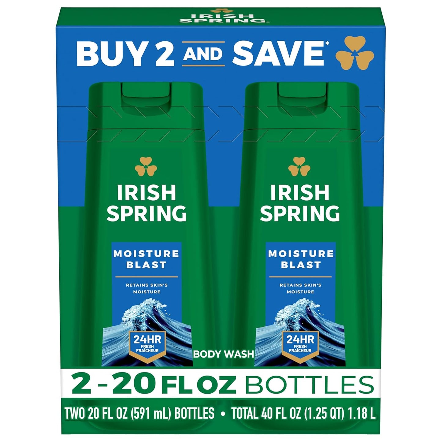 Irish Spring Moisture Blast Body Wash for Men, 20 Fl Oz (Pack of 2)