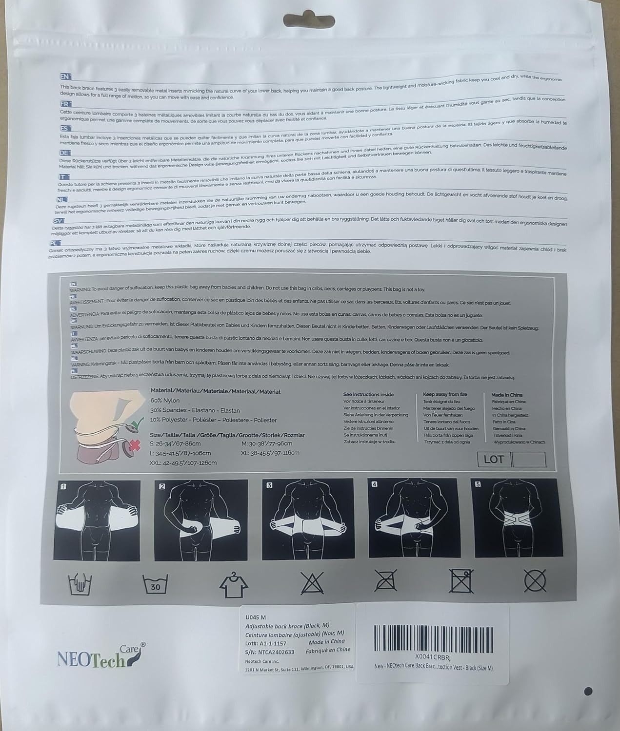 NeoTech Care Back Support Belt - Breathable & Adjustable Lower Back Brace - Double Pull Compression Straps (Black, Size M)