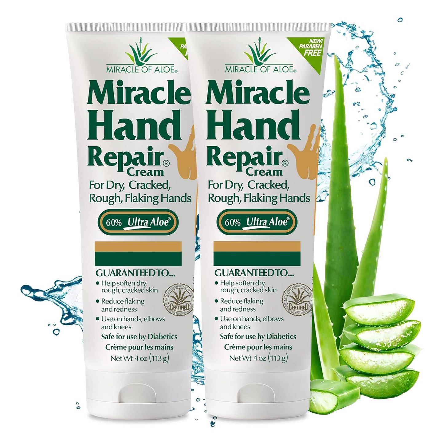 Miracle Hand Repair Cream for Dry Cracked Hands 4 oz Best Healing Hand Cream with 60% Aloe Vera - Non-Greasy Moisturizer for Working Hands - Fast Absorbing Lotion for Extremely Dry Skin (2-Pack)
