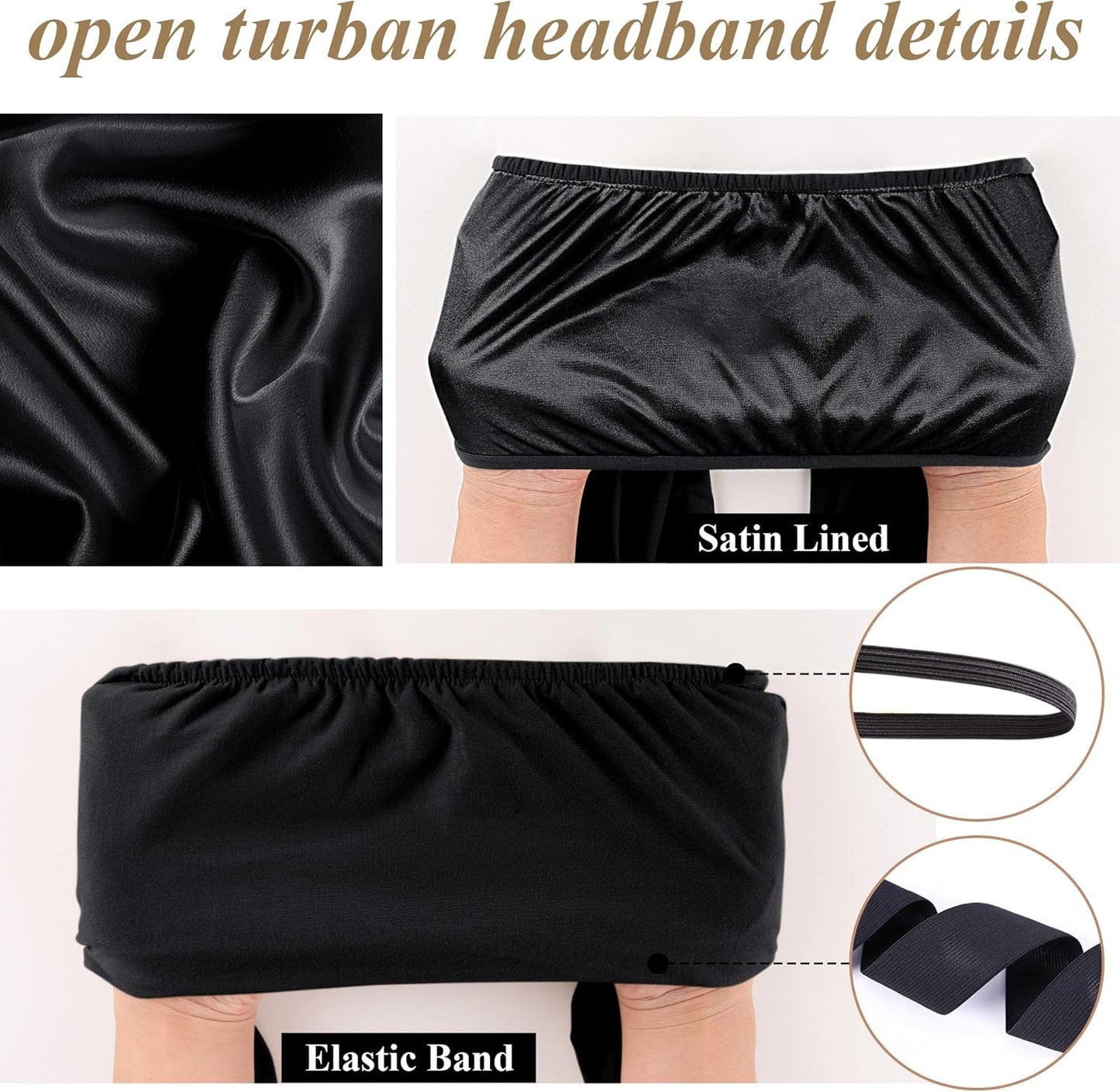 Satin Lined Open Turban Headband Mens Sweatband Sports Headband for Running,Cycling,Basketball,Yoga,Fitness Workout Stretchy Unisex Hairband