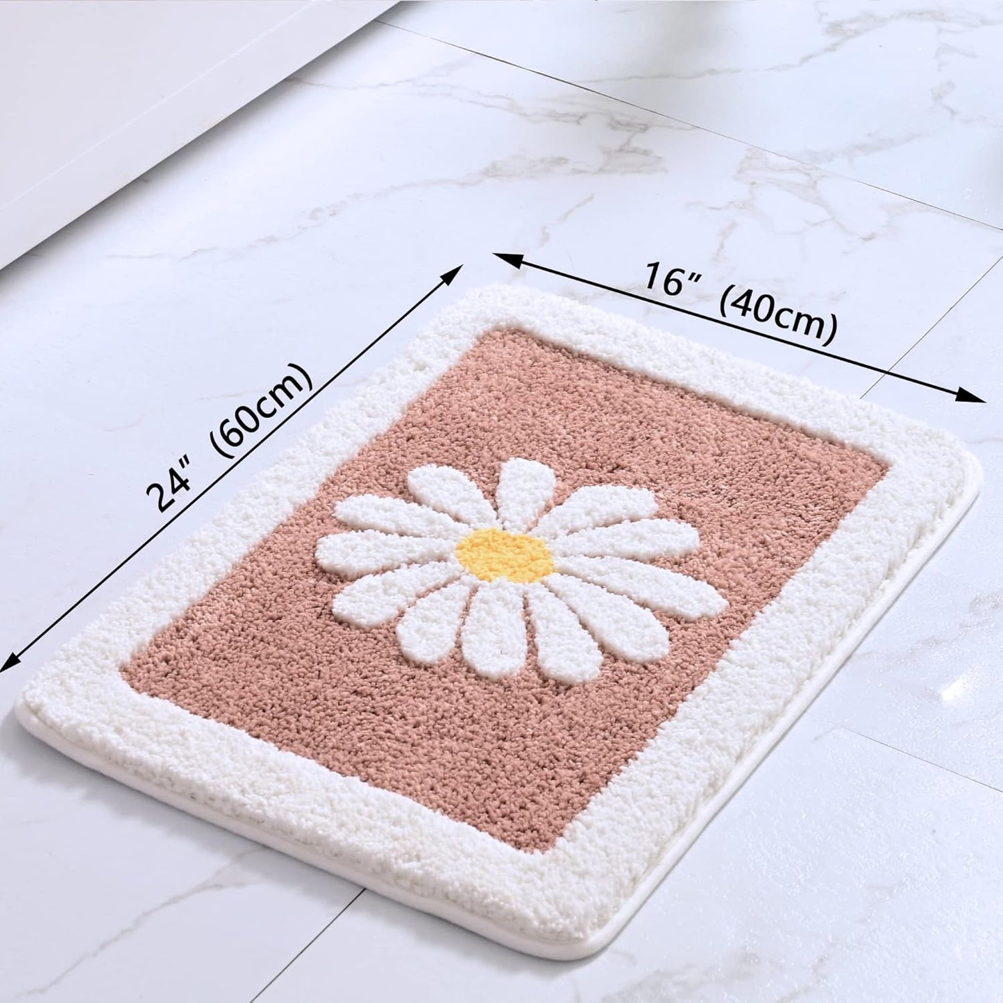 Bathroom Rugs Mat, White Flower Bath Rugs Fluffy Soft Superfine Fiber Rugs Non Slip Bath Mat Machine Wash Plush Mats,Bathroom Rug for Bathroom Shower Room (16"×24", Brown)