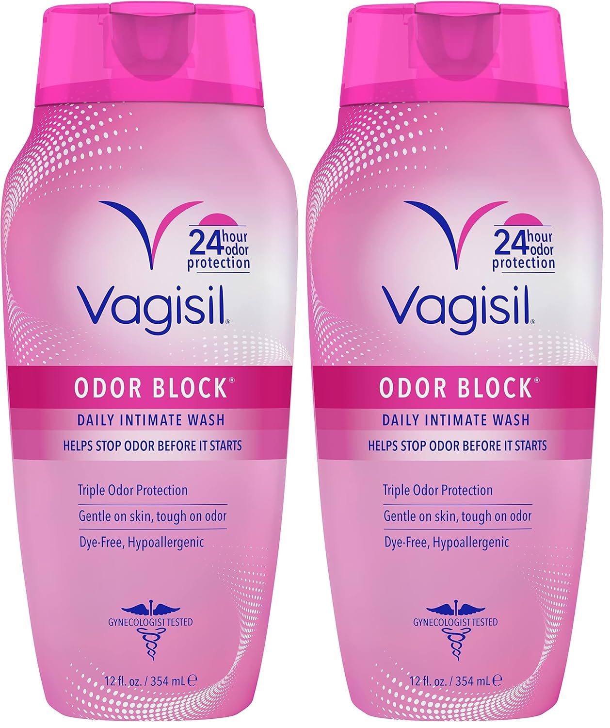 Vagisil Feminine Wash for Intimate Area Hygiene, Odor Block, Gynecologist Tested, Hypoallergenic, 12 oz, (Pack of 2)