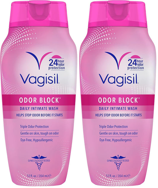 Vagisil Feminine Wash for Intimate Area Hygiene, Odor Block, Gynecologist Tested, Hypoallergenic, 12 oz, (Pack of 2)