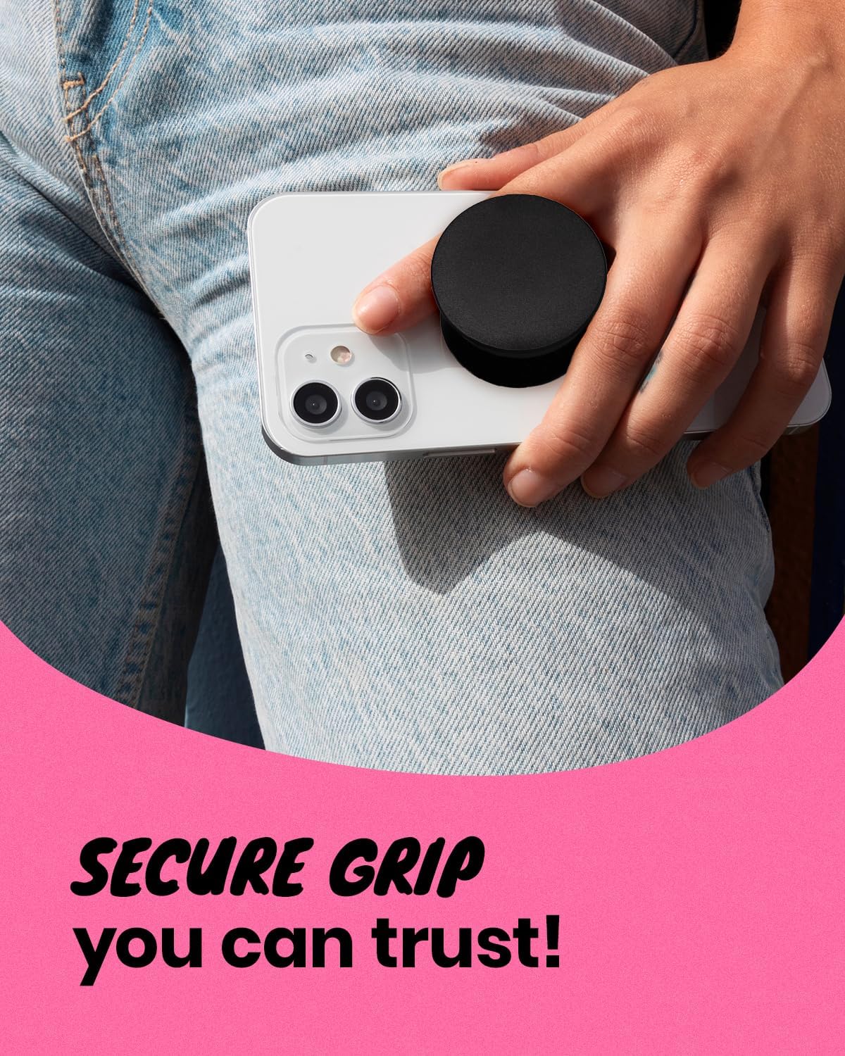 Matt Black Collapsible Phone Grip & Stand Sleek All-Black Design for Secure Hold & Stylish Look (Round Magnetic)