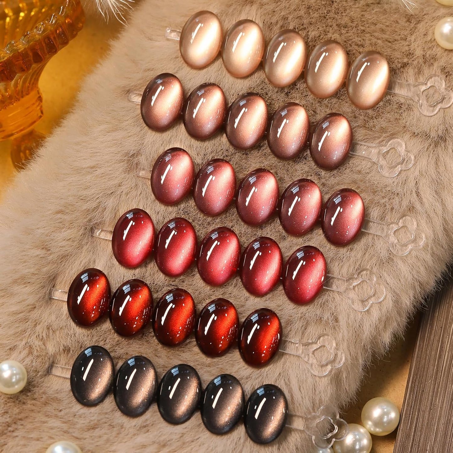 BORN PRETTY Cat Magnetic Eye Gel Nail Polish,Jelly Glass Crystal Brown Burgundy Wine Bloody Red Black Magnetic Gel Polish,Fall Winter Glitter Soak Off Nail Polish Art Salon Manicure Home Gift 7ML 6pcs