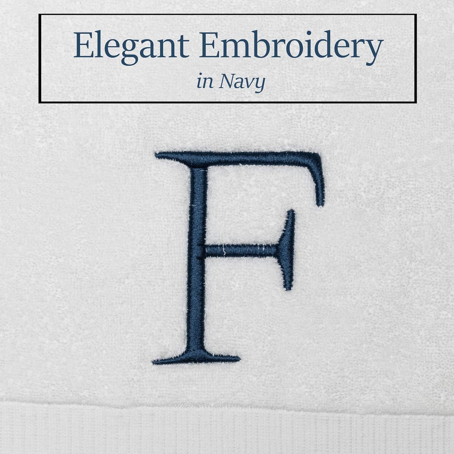 Monogrammed Hand Towels for Bathroom - Luxury Hotel Quality Personalized Initial Decorative Embroidered Bath Towel for Powder Room, Spa - GOTS Organic Certified - Set of 2 Navy Letter F