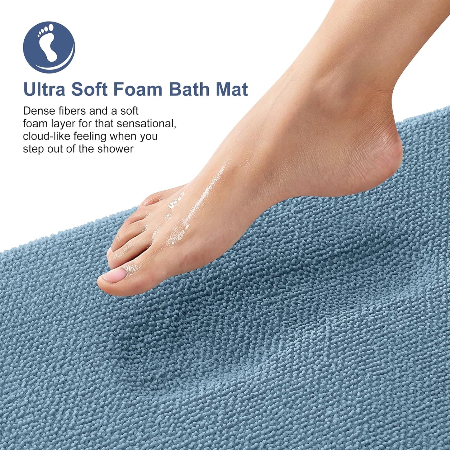 OLANLY Thick Memory Foam Bath Mat Rug 47x17, Extra Soft Absorbent Bathroom Rug, Quick Dry Bath Mats, Non-Slip, Machine Washable Carpet for Bathroom, Tub and Shower, Home Decor Accessories, Airy Blue
