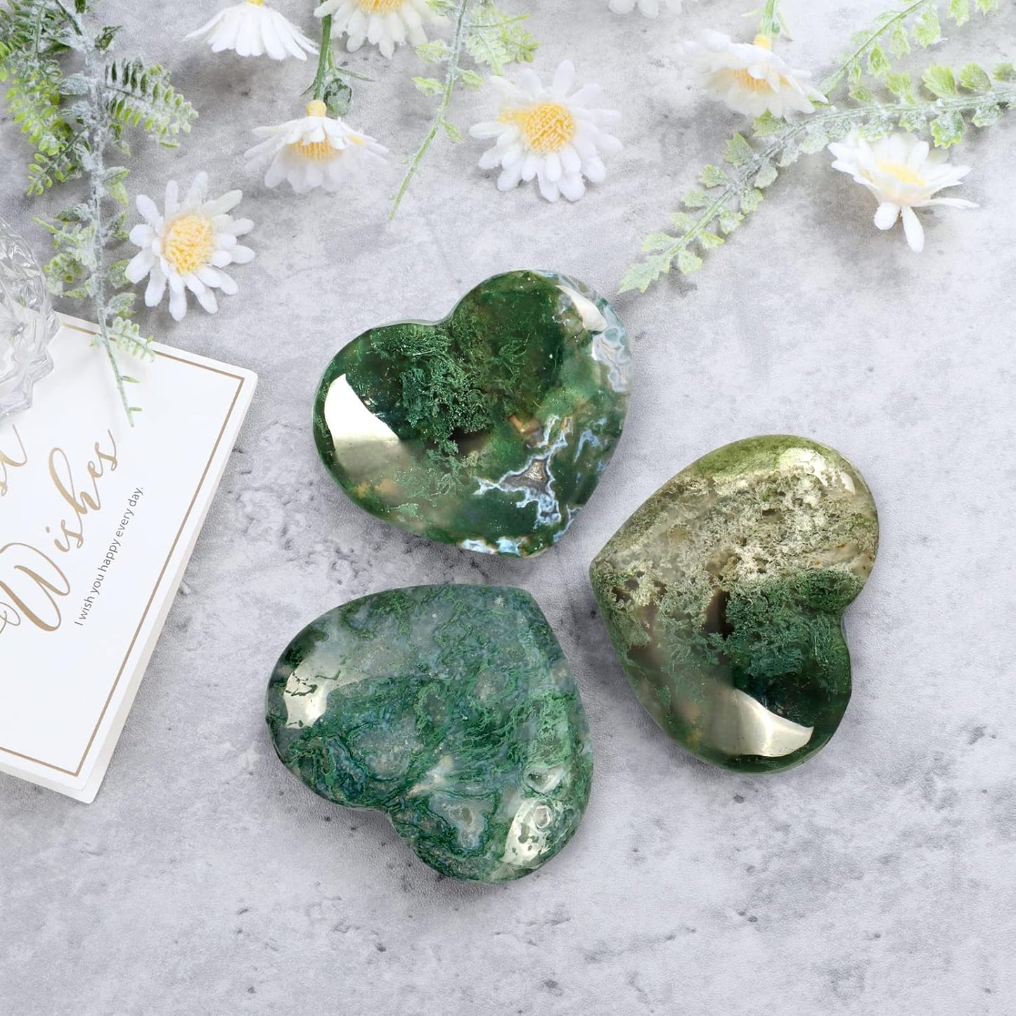 Artistone Crystals Heart 2Inch Moss Agate Heart Stones Healing Crystal Carved Palm Worry Stone Gemstone Chakra Reiki Balancing Meditation Massag Gift