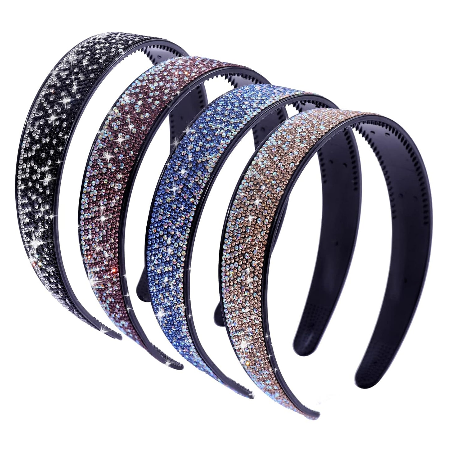 Rhinestone Headbands for Women Sparkly,4PCS Tie Dye Crystal Headband Non Slip,Tooth Hair Bands Rhinestone Hair Hoop,Comfortable Daily Prom Party Head Accessories