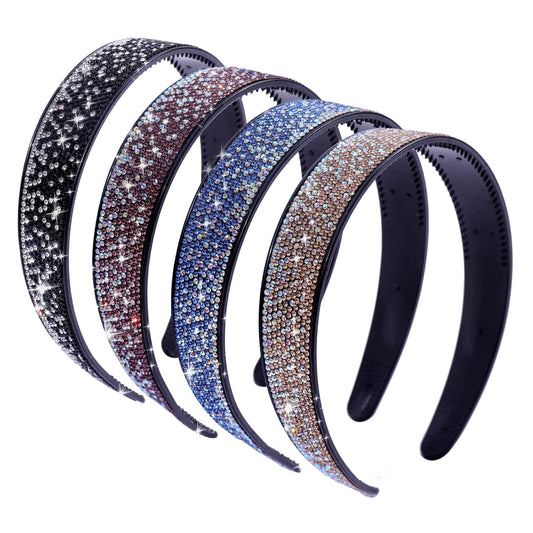 Rhinestone Headbands for Women Sparkly,4PCS Tie Dye Crystal Headband Non Slip,Tooth Hair Bands Rhinestone Hair Hoop,Comfortable Daily Prom Party Head Accessories