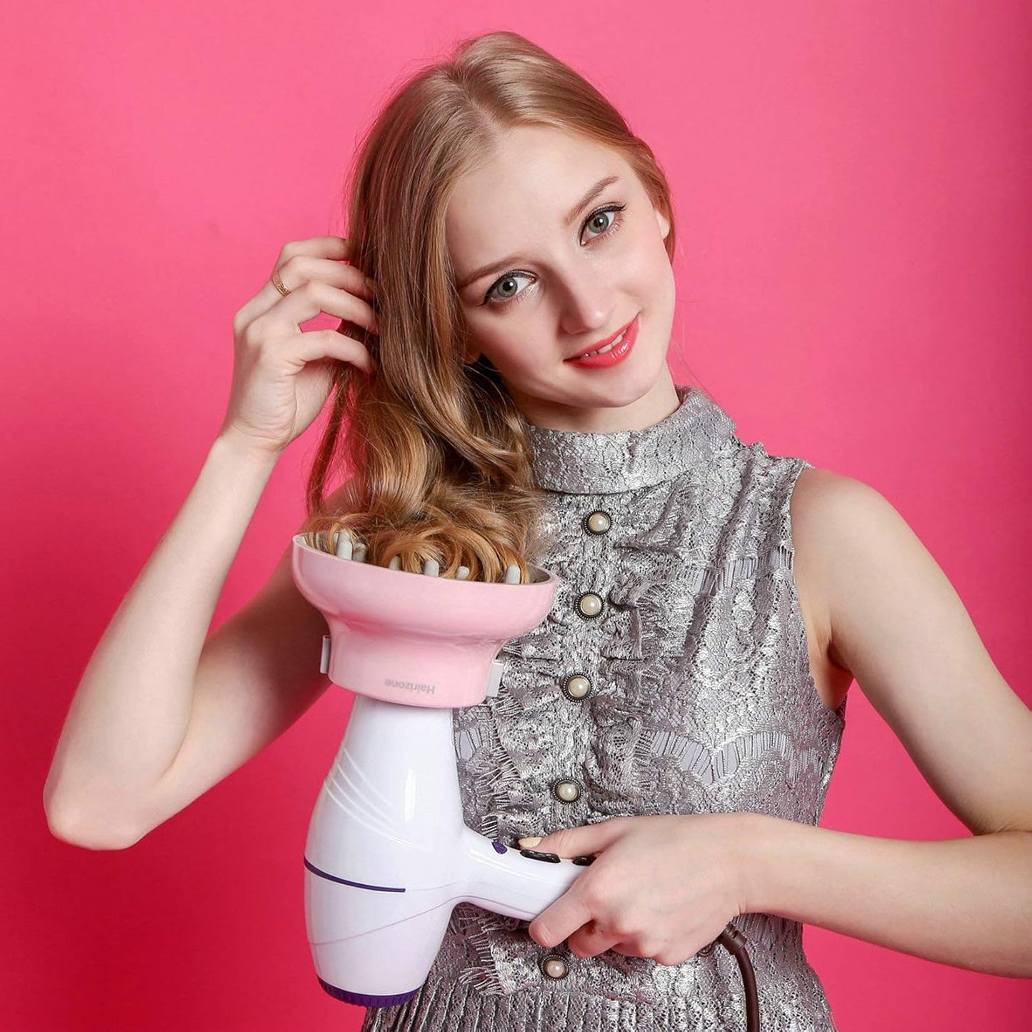 Hairizone Universal Hair Diffuser Adaptable for Blow Dryers with D-1.7-Inch to 2.6-Inch for Curly or Wavy Hair, Pink