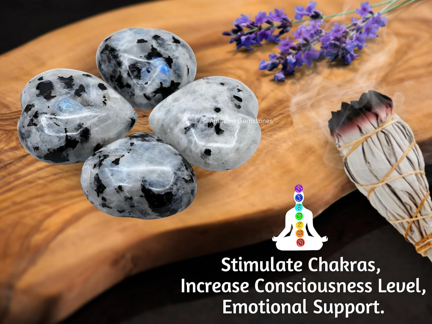 Amazing Gemstone Rainbow Moonstone Crystal Heart Palm Stone - Pocket Massage Worry Stone for Natural Body Chakra Balancing, Reiki Healing and Crystal Grid