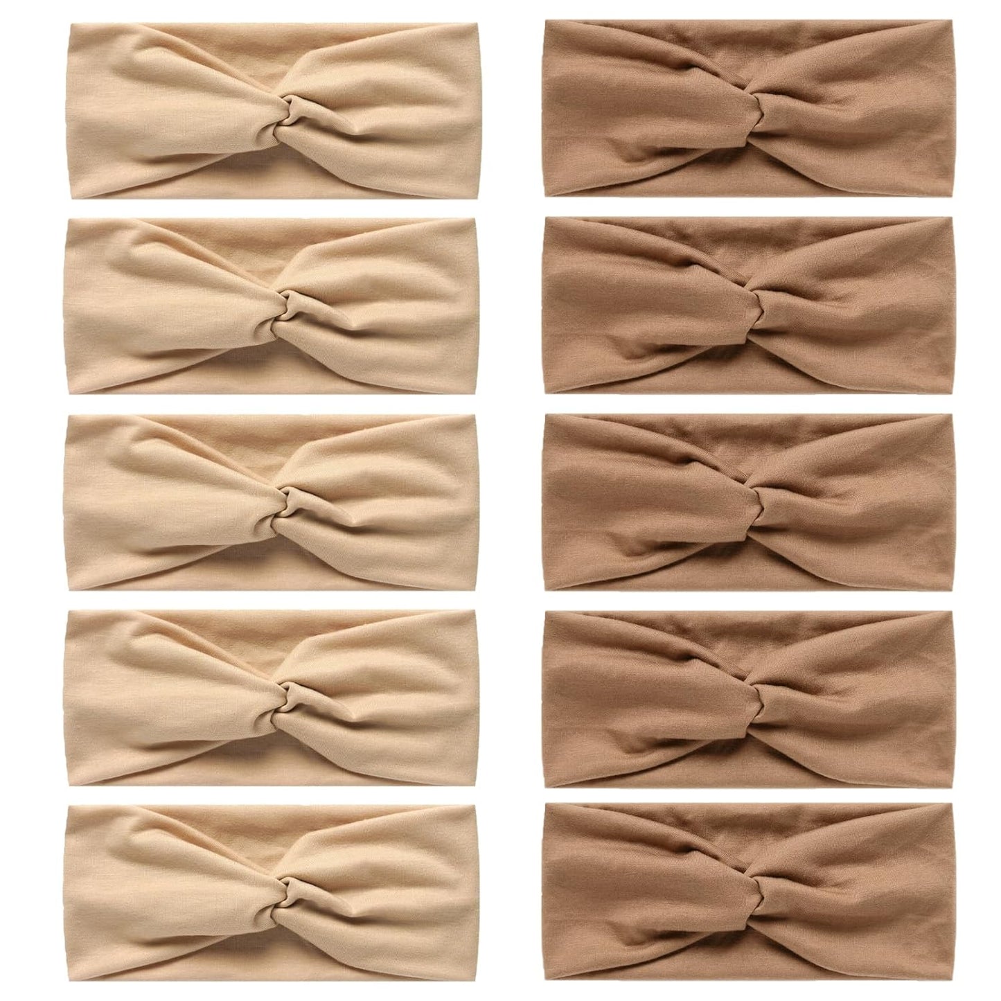 10 Pcs Wide Absorbent Sport Headbands for Women, Non-slip, Stretchy, Soft Cotton Twist Knotted Hair Bands for Daily Workout Yoga Running Sports, CC