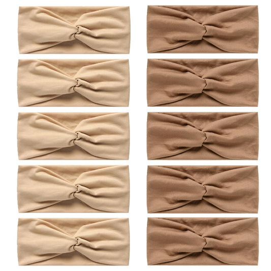 10 Pcs Wide Absorbent Sport Headbands for Women, Non-slip, Stretchy, Soft Cotton Twist Knotted Hair Bands for Daily Workout Yoga Running Sports, CC