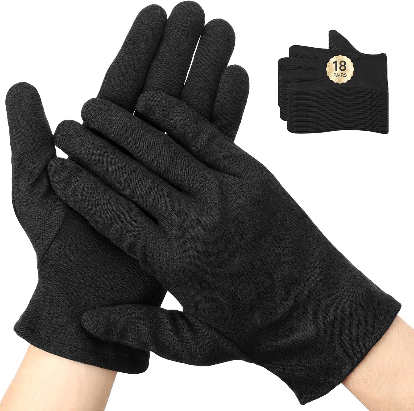 Segbeauty 36 Counts Gel Lotion Cotton Gloves Black for Dry Hands Overnight, 18 Pairs Bulk Hand Moisturizing Gloves Overnight, Hand Care Reusable Soft Moisture Cotton Glove for Working Women Men Medium