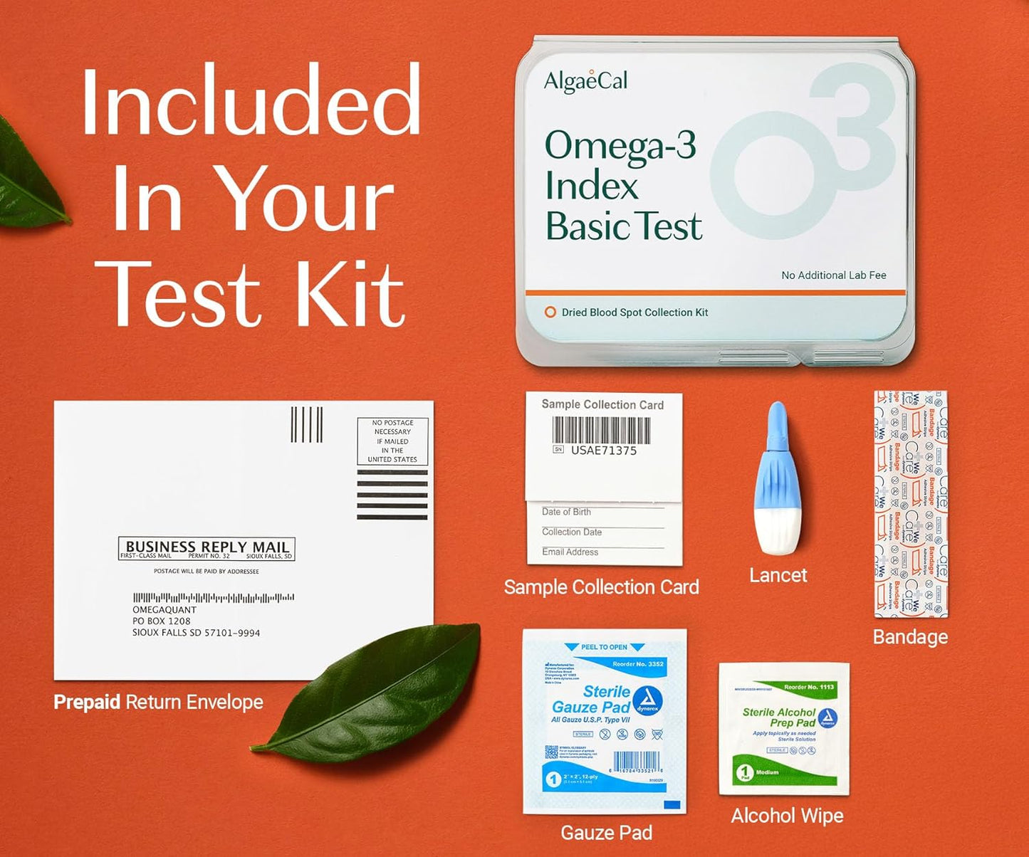 ALGAECAL Omega 3 Finger Test Kit – Easy Home Test Kit with Pre-Paid Return Envelope, Quick & Hassle-Free Certified Lab-Verified Results for Accurate Omega-3 Levels, Made in USA