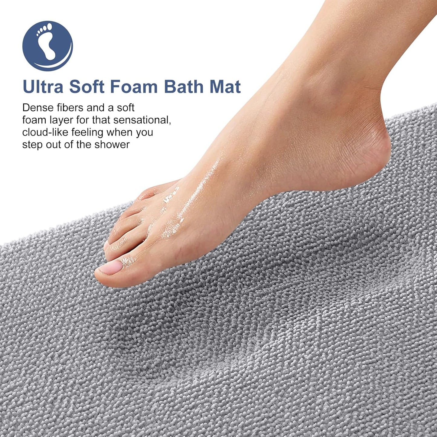 OLANLY Thick Memory Foam Bath Mat Rug 30x20, Extra Soft Absorbent Bathroom Rugs, Quick Dry Bath Mats, Non-Slip, Machine Washable Carpet for Bathroom, Tub and Shower, Home Decor Accessories, Grey