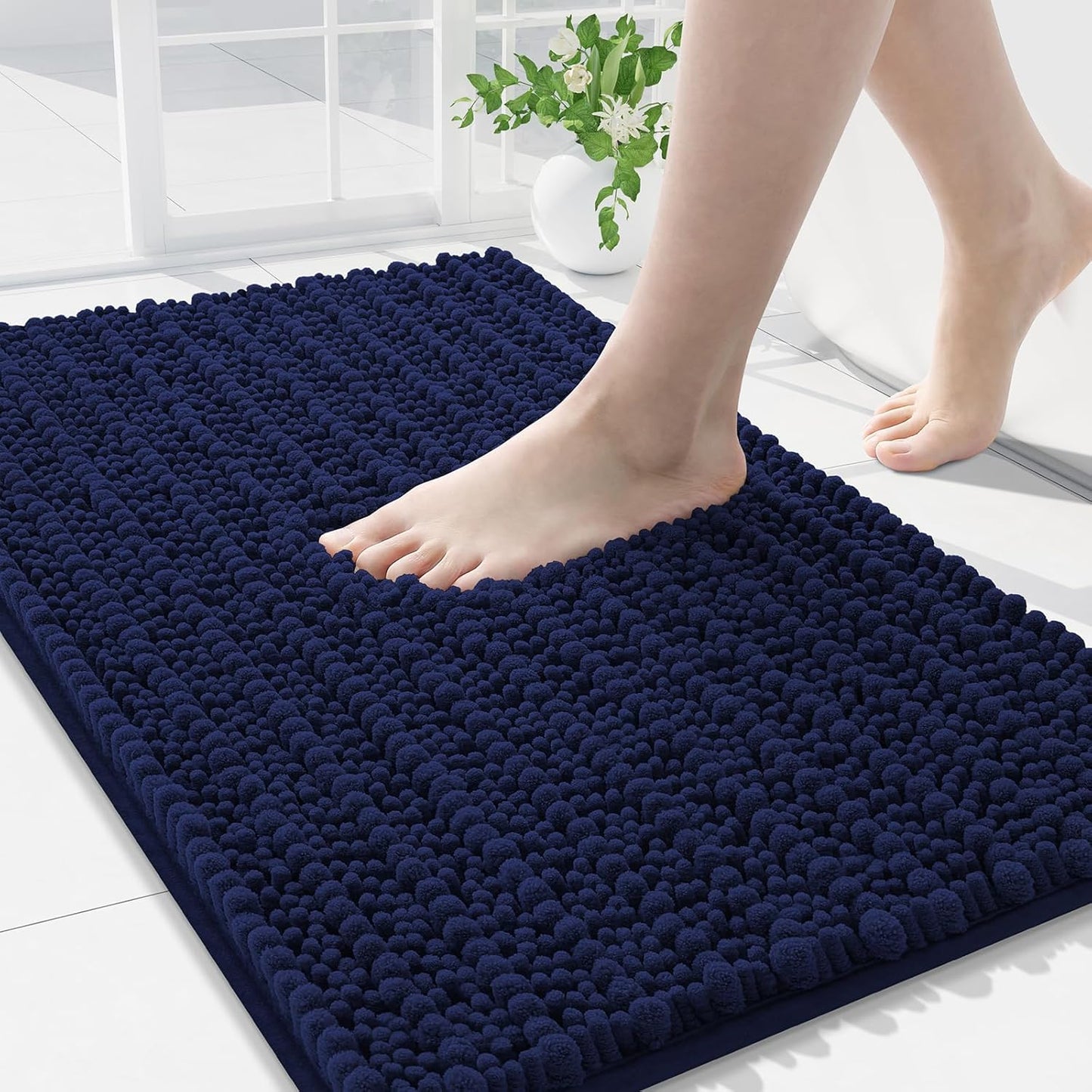 Arotive Luxury Chenille Bathroom Rug Mat, Extra Soft Thick Absorbent Shaggy Bath Rugs, Non-Slip Machine Wash Dry, Plush Bath Mats for Bathroom, Shower and Tub, 36x24, Navy