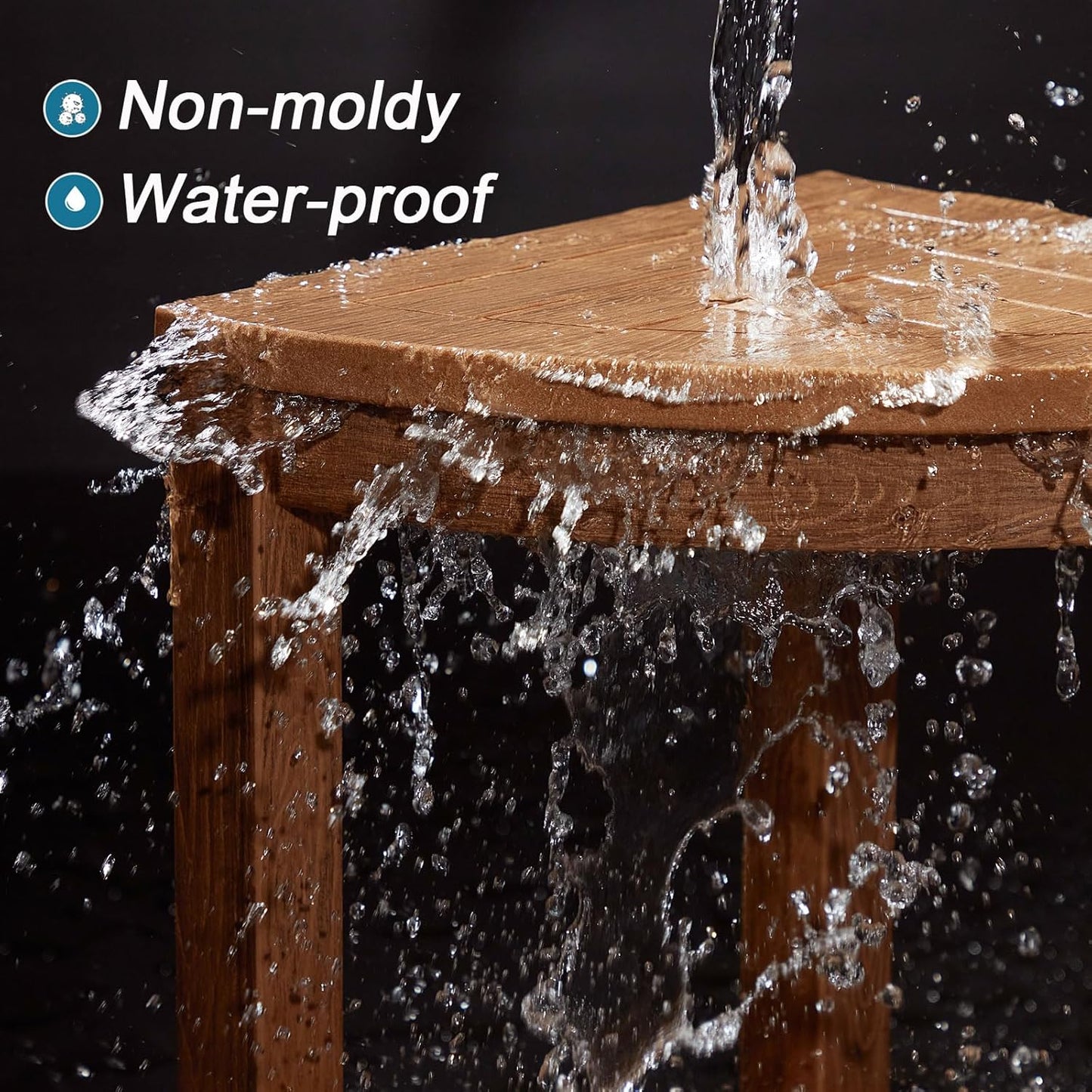 Corner Shower Stool for Shaving Leg, Waterproof Bathroom Shower Bench Seat for Inside Shower, Poly Lumber Plastic Shower Chair Seat, Shower Foot Rest with Adjustable Feet, Non-Slip, Brown