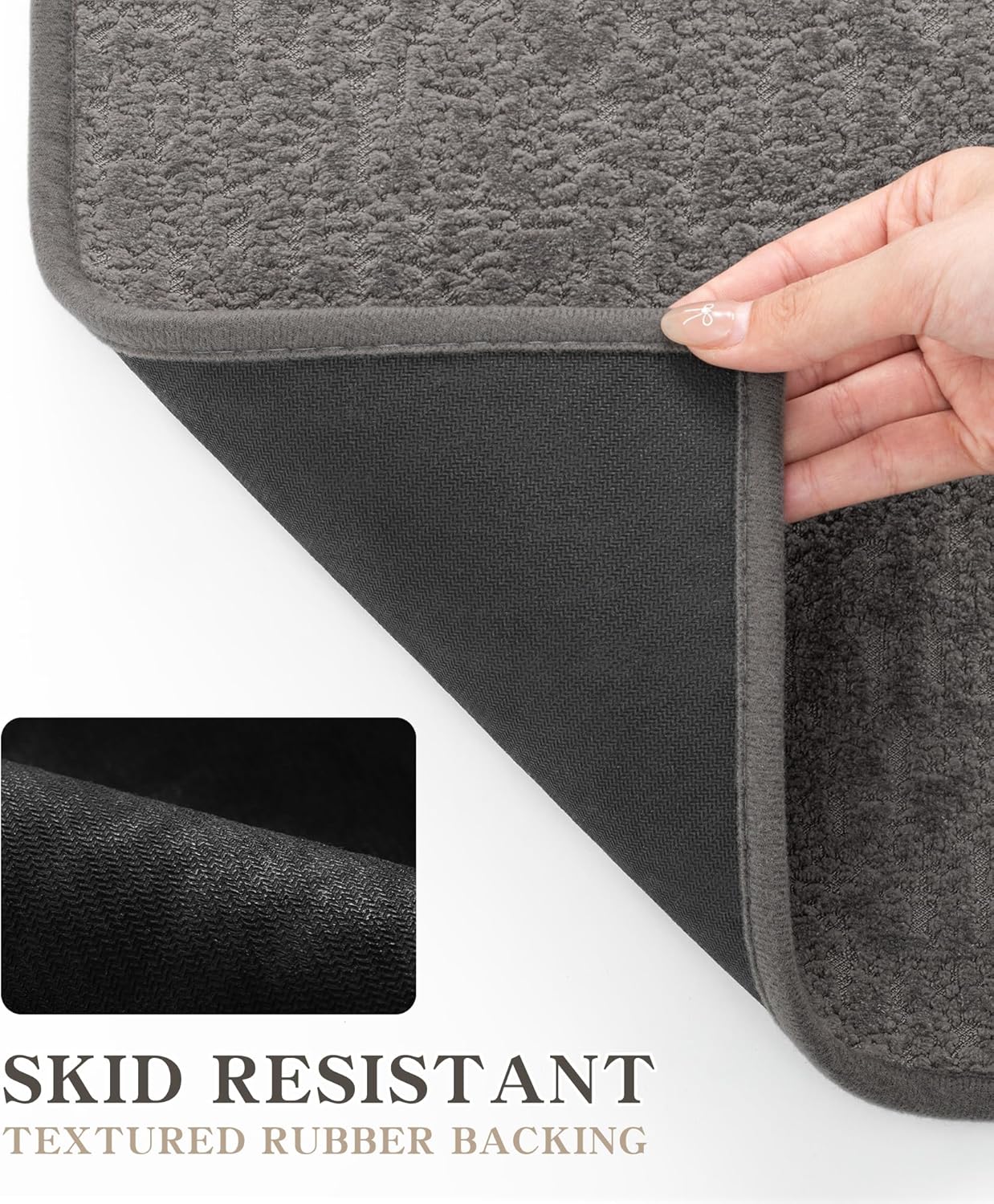 chakme Bathroom Rug Sets 5 Piece, Ultra Thin Bath Mat Quick Dry Bath Mat Set, Absorbent Bath Mat for Bathroom Non Slip Machine Washable, (Dark Grey, 5 Piece)