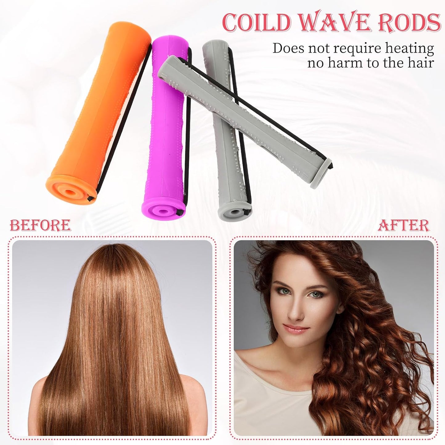 WILLBOND 36 Pieces Cold Wave Rod Hair Perm Rods Hair Rollers Perming Curlers with Steel Rat Tail Comb for Hairdressing Styling(Purple, Gray, Orange,0.87 Inch, 0.75 Inch,0.59 Inch)