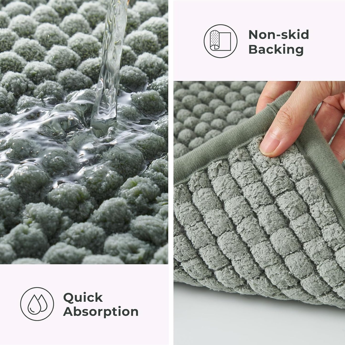 FRESHMINT Thick Chunky Chenille Bathroom Rugs 24"x36", Non Slip Bath Mat, Large Soft Bathroom Decor, Cute Shower Mat Water Absorbent, Washable, Sage Green