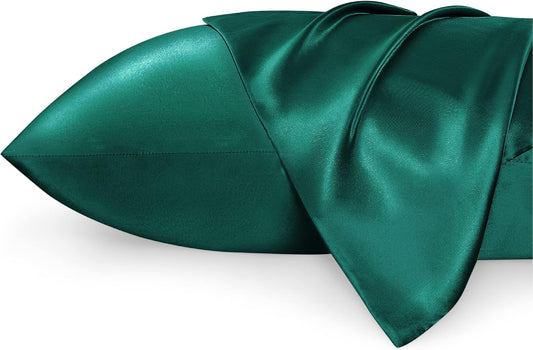 Bedsure Satin Pillowcases, Similar to Silk Pillow Cases Queen Size Set of 2, Pillow Case for Sleeping Women with Envelope Closure, Gifts for Women Men, Dark Green, 20x30 Inches, 2pcs