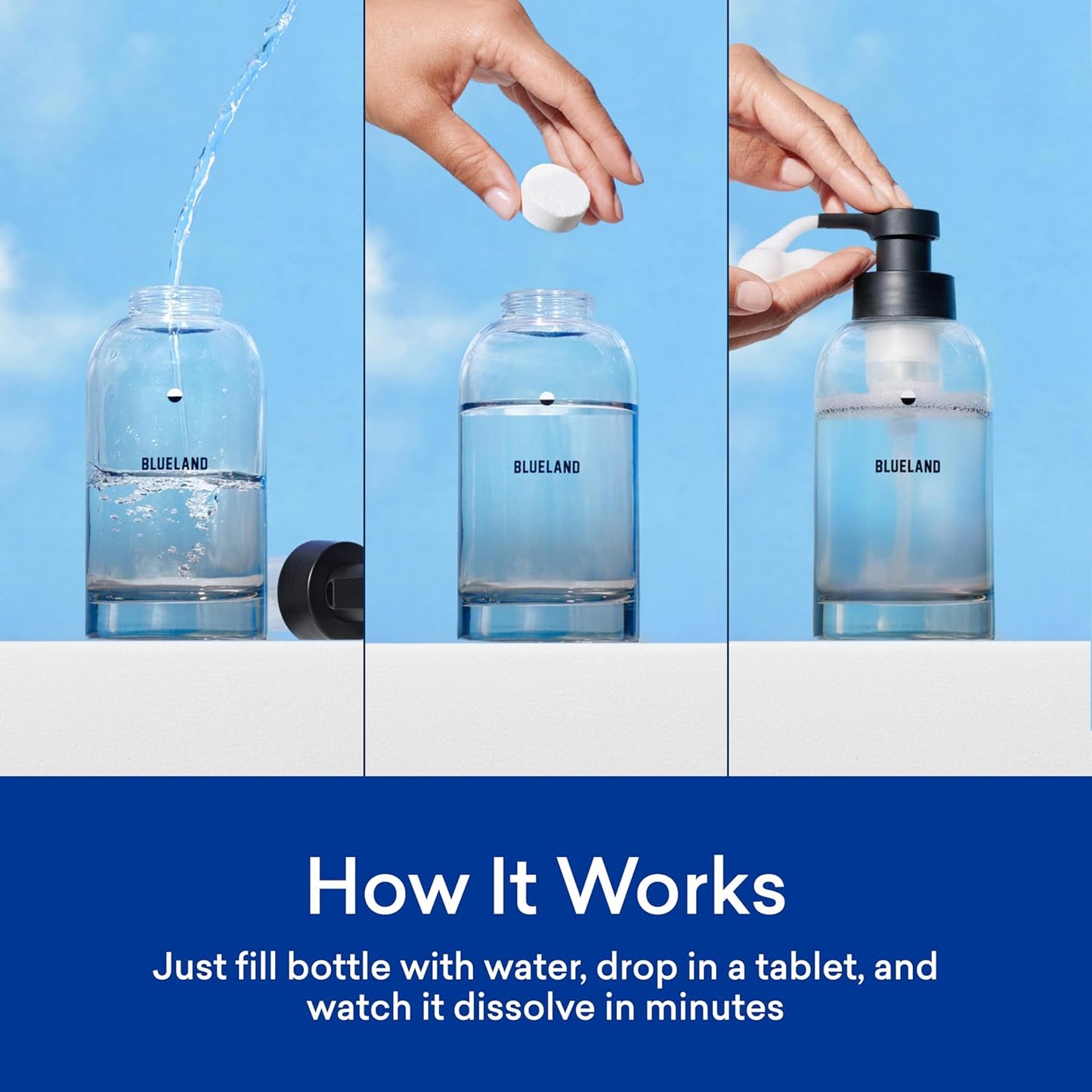 BLUELAND Foaming Hand Soap Refill Tablets, 10-Pack, Lavender Eucalyptus Scent, Eco Friendly Cleaning Products, 10 x 9 Fl oz