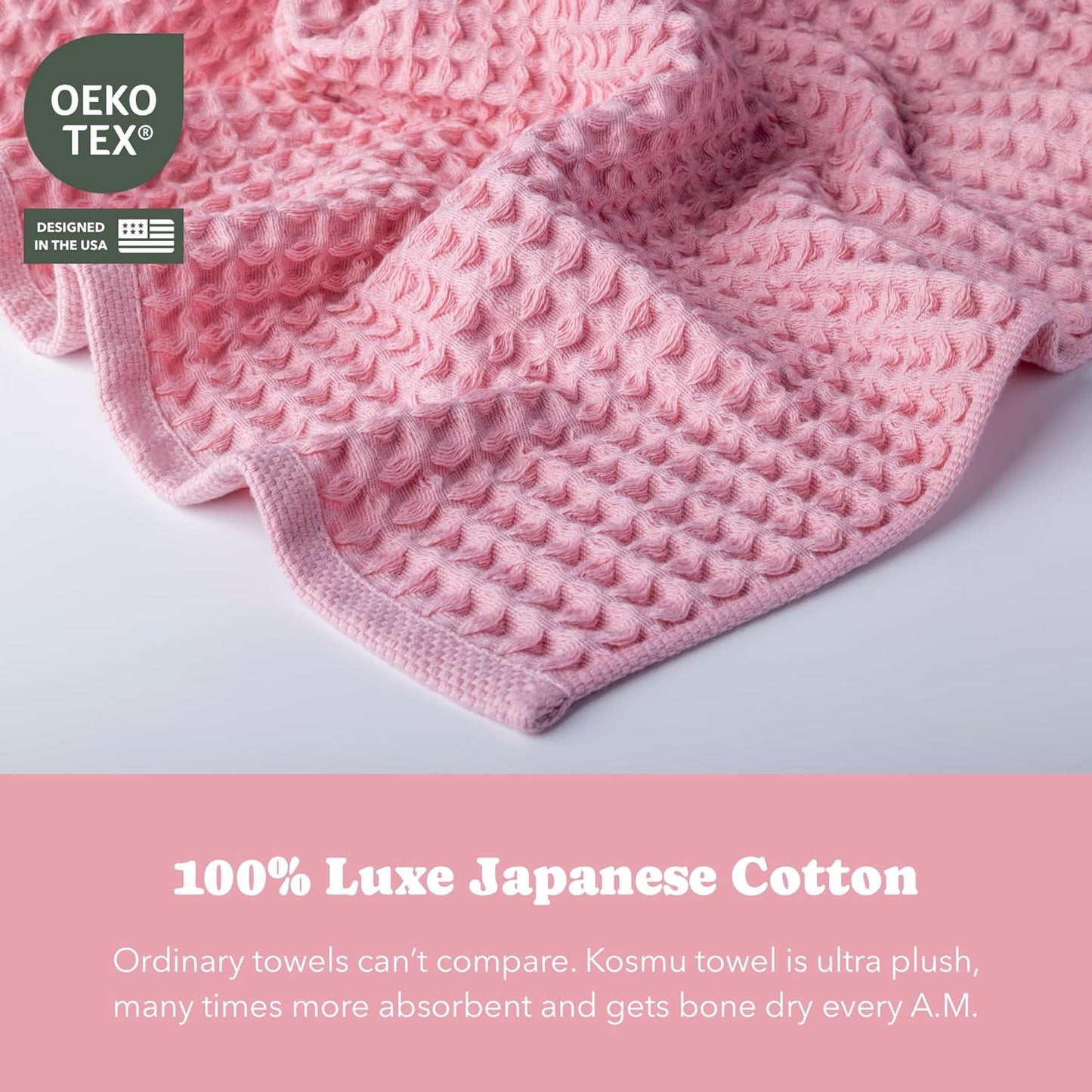 Luxury Japanese Cotton Waffle Bath Towel | Plush, Absorbent, and Quick Dry | Free Storage Bag Included (Sakura Pink, Bath Sheet Set (3-Piece))