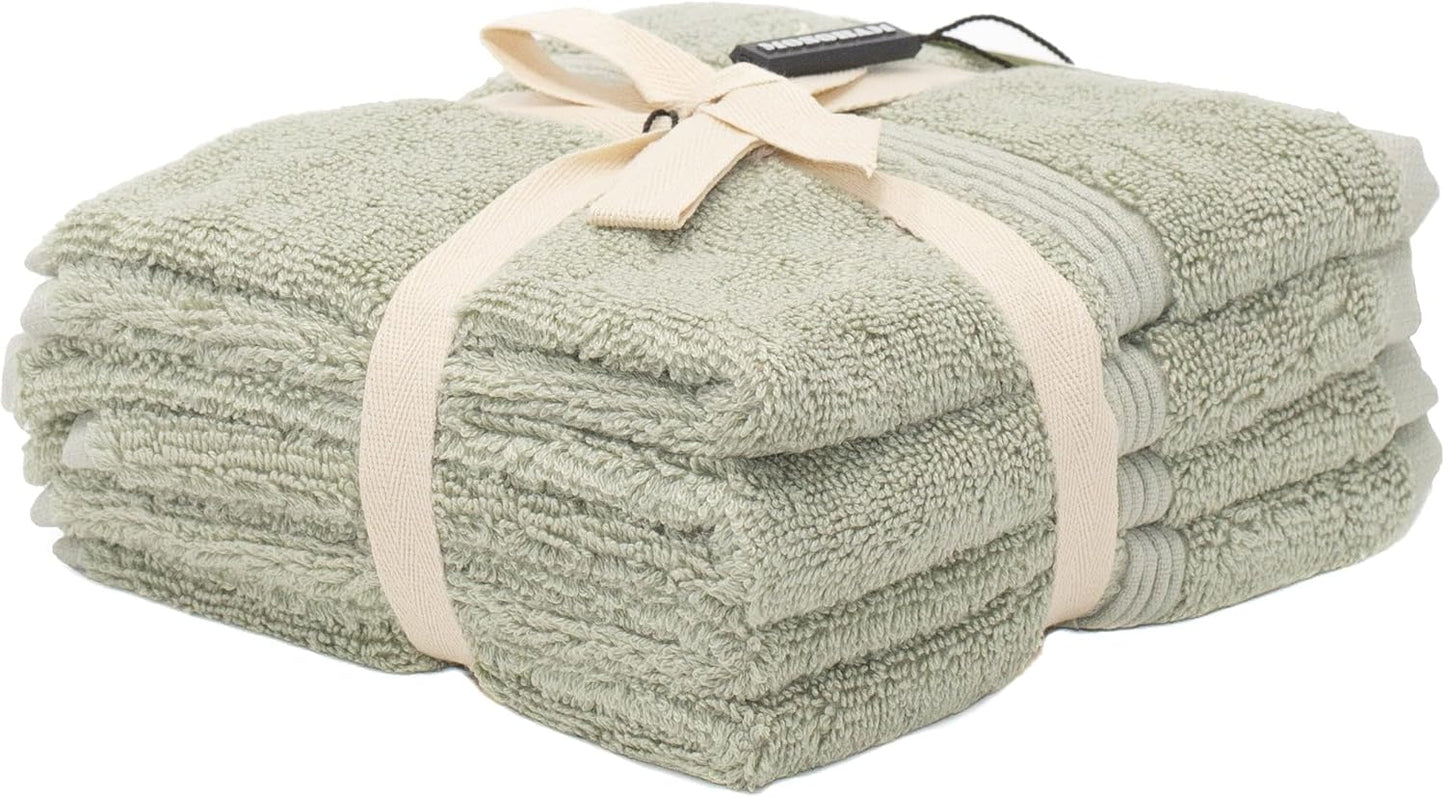 Mosobam Luxury Turkish Towels Set of 4 Washcloths 13X13 Seagrass Green 700 GSM Bamboo Viscose & Aegean Turkish Combed Cotton