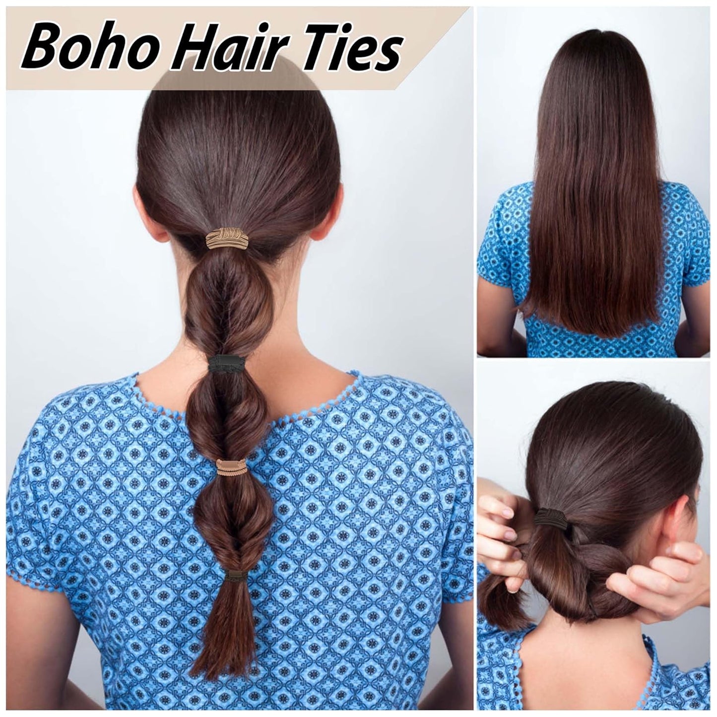 Hair Accessories Set for Women: 20 Boho Hair Ties in 5 Neutral Colors, 4 Stylish Hair Bands Bracelets for Thick or Thin No Damage Ponytails