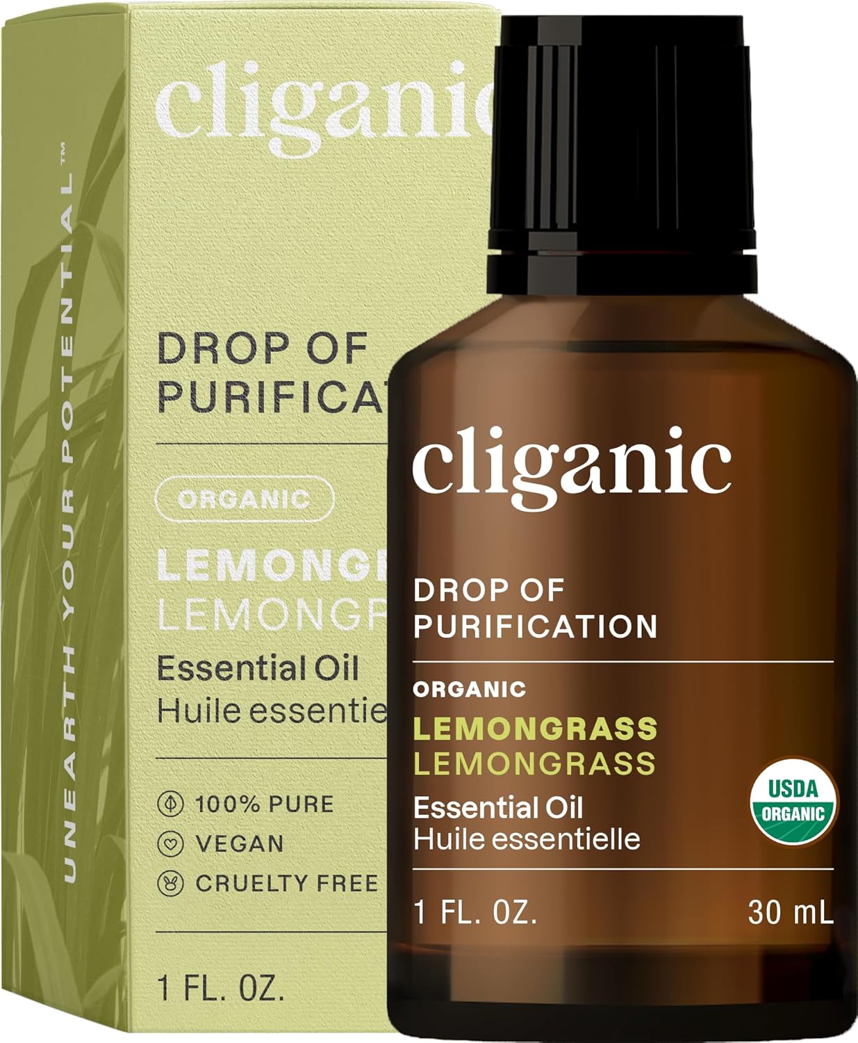 Cliganic Organic Lemongrass Essential Oil, 1oz - 100% Pure Natural Undiluted, for Aromatherapy Diffuser | Non-GMO Verified (Packaging May Vary)