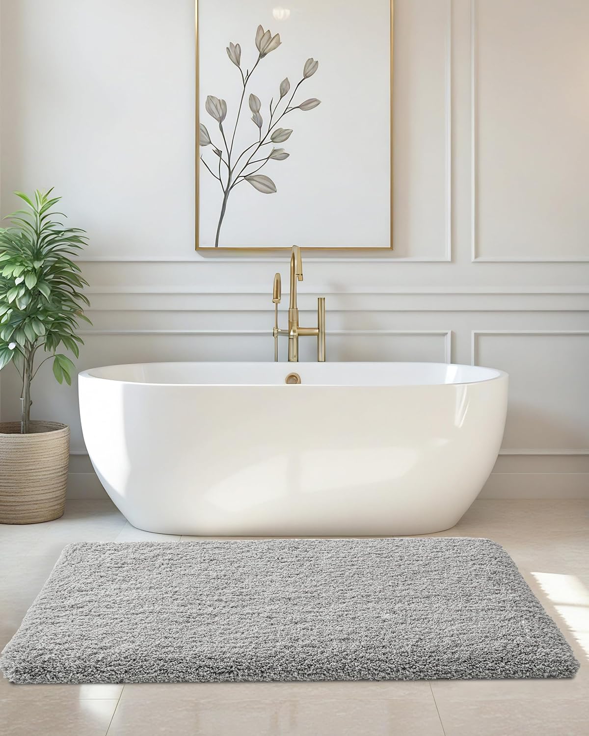 ILANGO Grey Bathroom Rugs 60" × 24" Non Slip & Super Absorbent Extra Thick Soft, Washable Bath Carpet Runner for Floor, Microfiber Plush Shaggy Bath Mats with Rubber for Bedroom Bathtub Shower Room