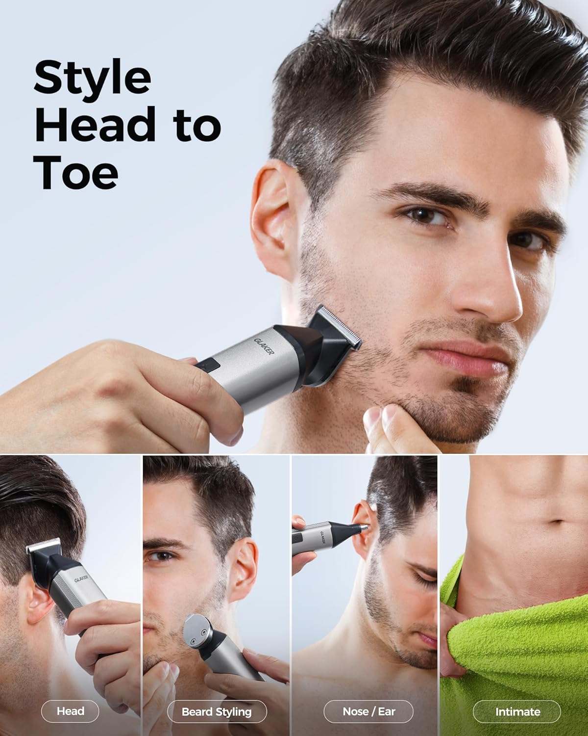 GLAKER Beard Grooming Kit - All in One Hair Cutting Kits, Electronic Shaving Razor, Professional Barber Kit, Mens Body Hair Shaver, Cordless Nose Hair Trimmer, Rechargeable Hair Clippers for Men