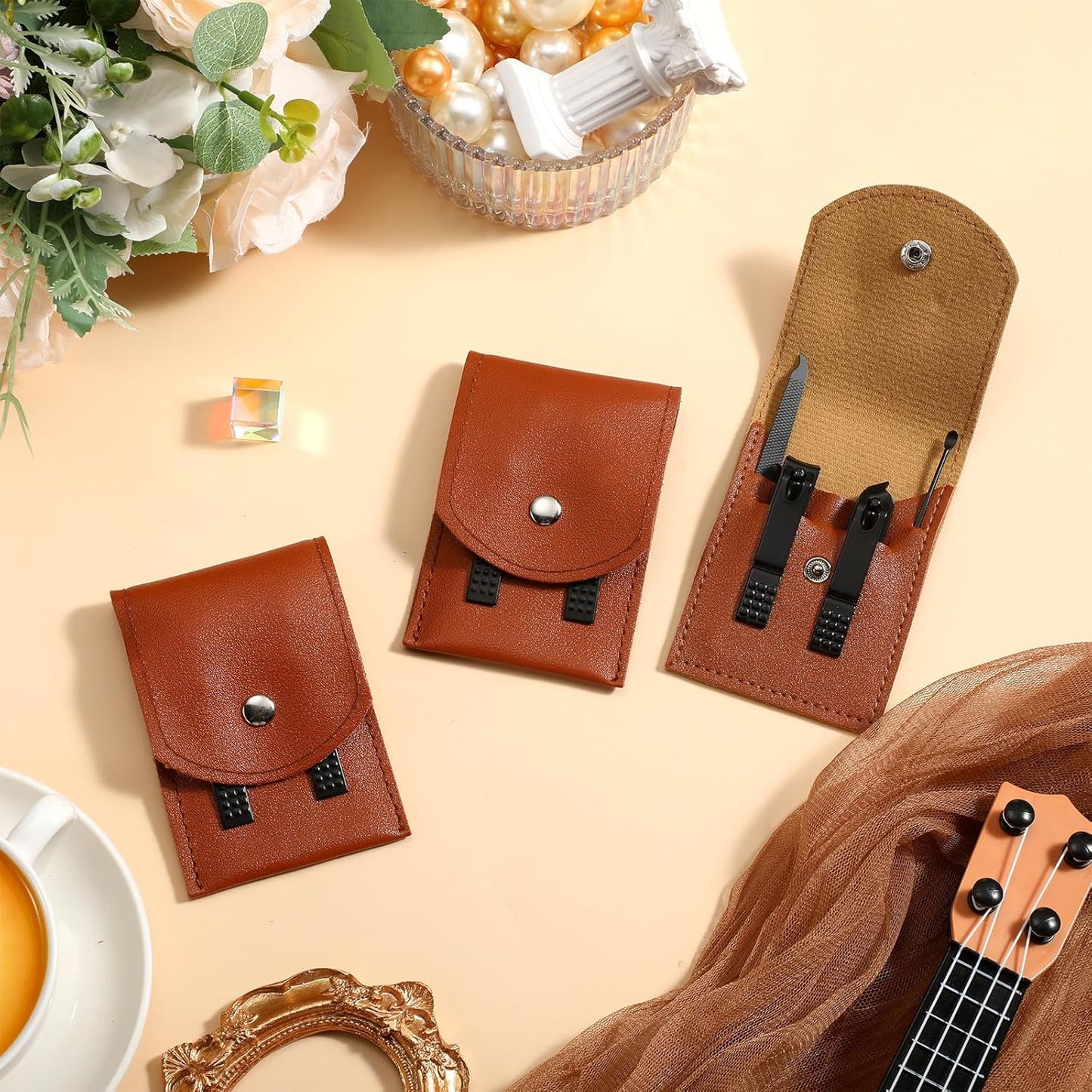 Geosar 50 Set Travel Manicure Kit Nail Clippers Pedicure Professional Nail Care Tools Stainless Steel Grooming Set with Portable Travel Case Gifts for Mother Father(Brown)